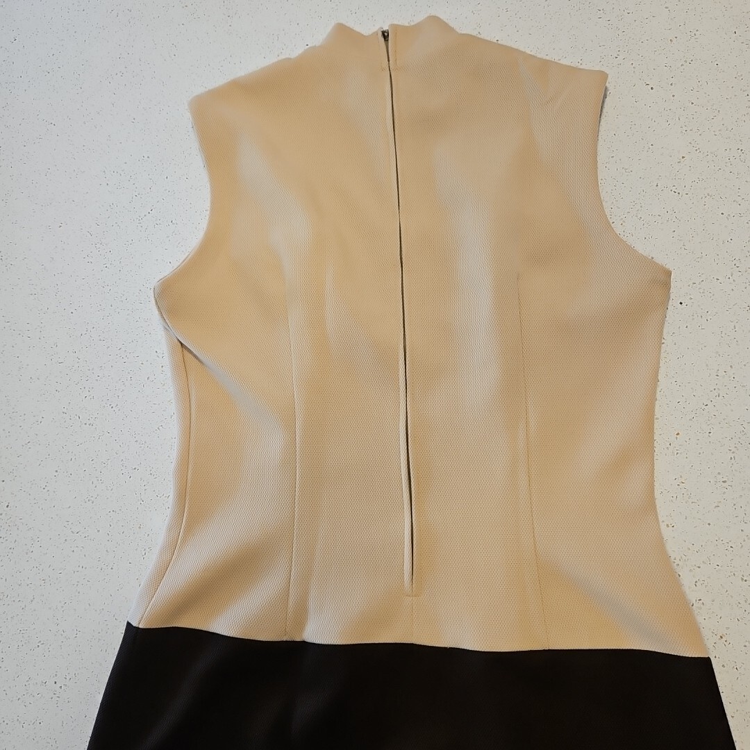 Vtg Hob Nobber Sheath Dress Womens S Brown Beige 60s Mod Double Knit Stretch