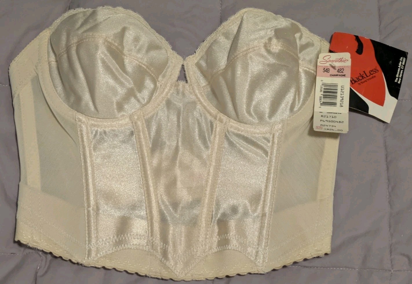Vtg Back Less by Young Smoothie IVORY Strapless Longline Corset Bustier Bra 34 B