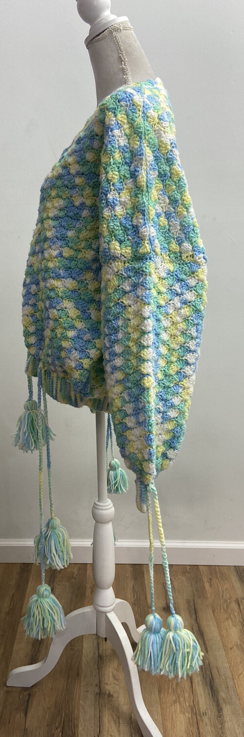 Handmade Crochet Knit Retro Multi-Color Pullover Sweater Large / XL Artsy VTG