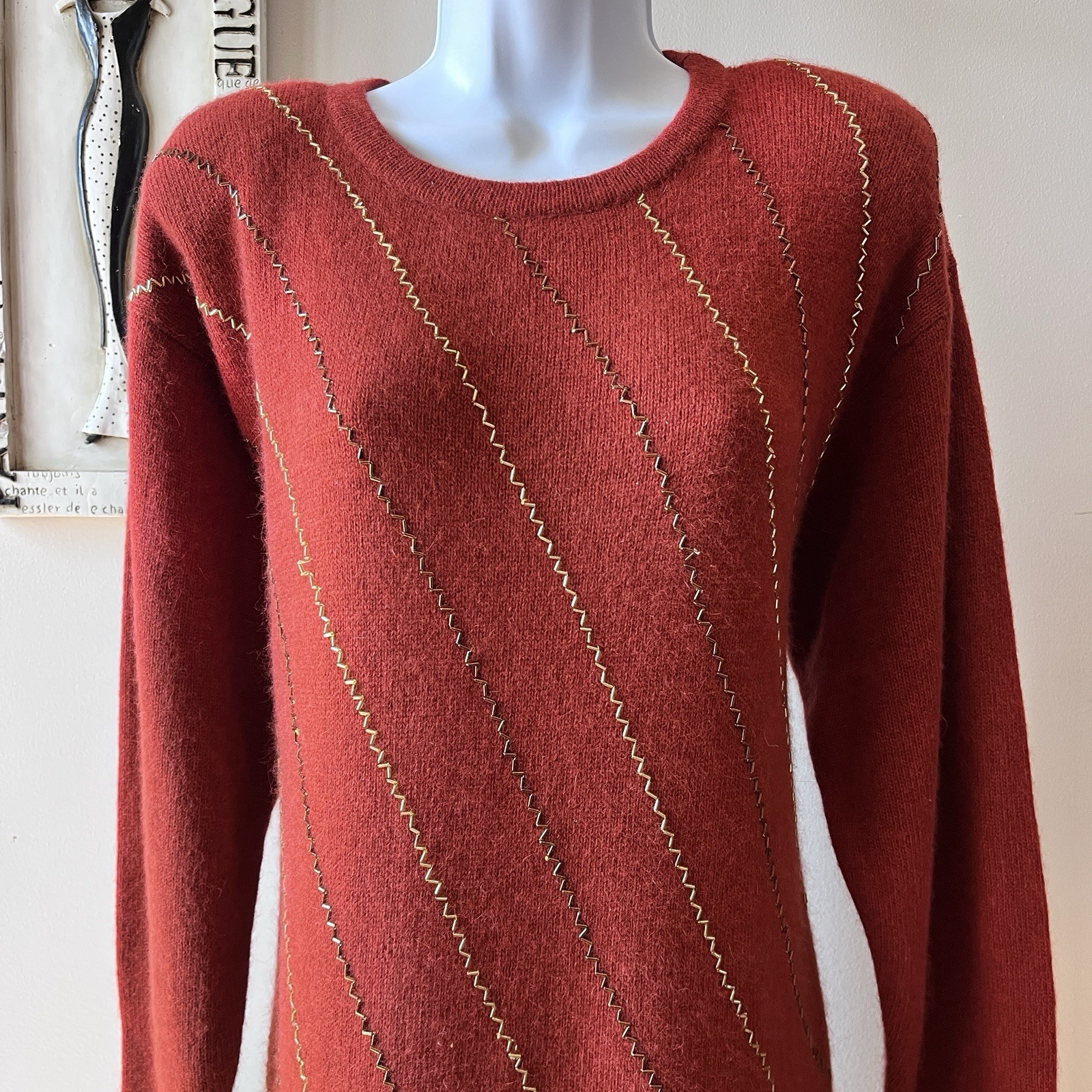 Vintage 80s Marisa Christina Collection Lambswool Sequin Sweater Dress Sz M