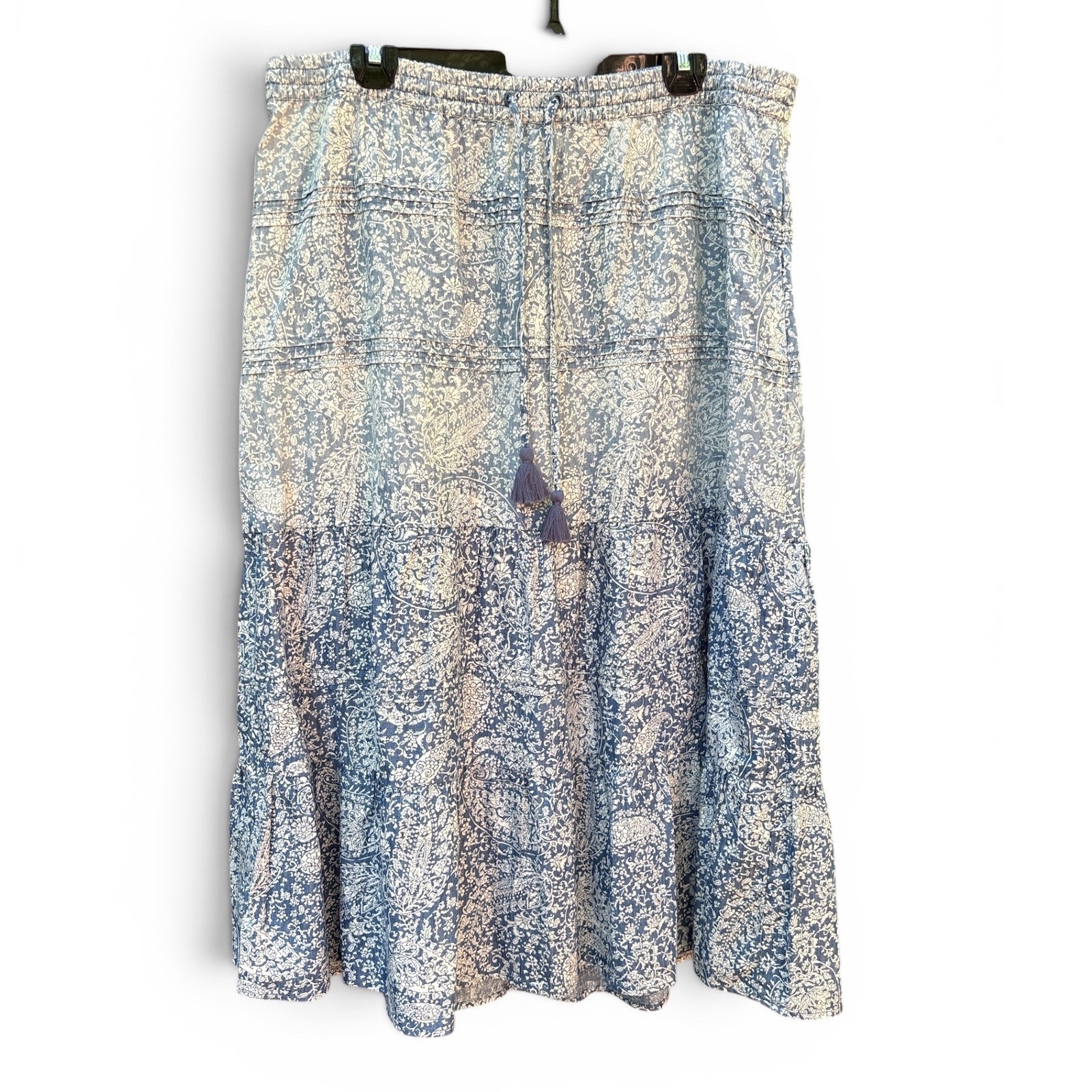 J. Jill Denim Ombre Paisley Tiered Midi Skirt Sz XL Cottagecore Boho