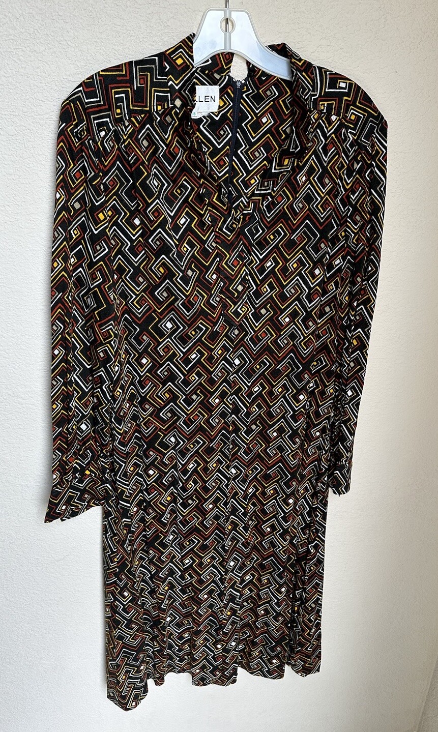 Vintage McMullen Dress Womens 18 – 1960s Multicolor CollarLong Sleeve Dress