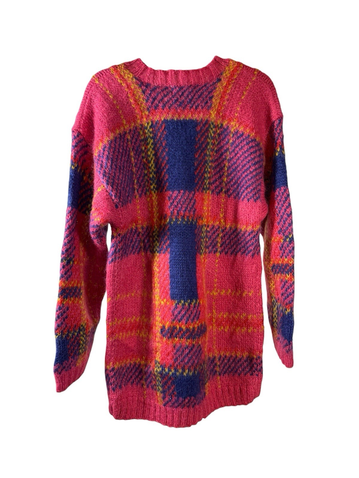 Vintage 80s Mohair Sweater NWT Plaid Fuzzy Pink Chunky Knit Oversized Grunge L