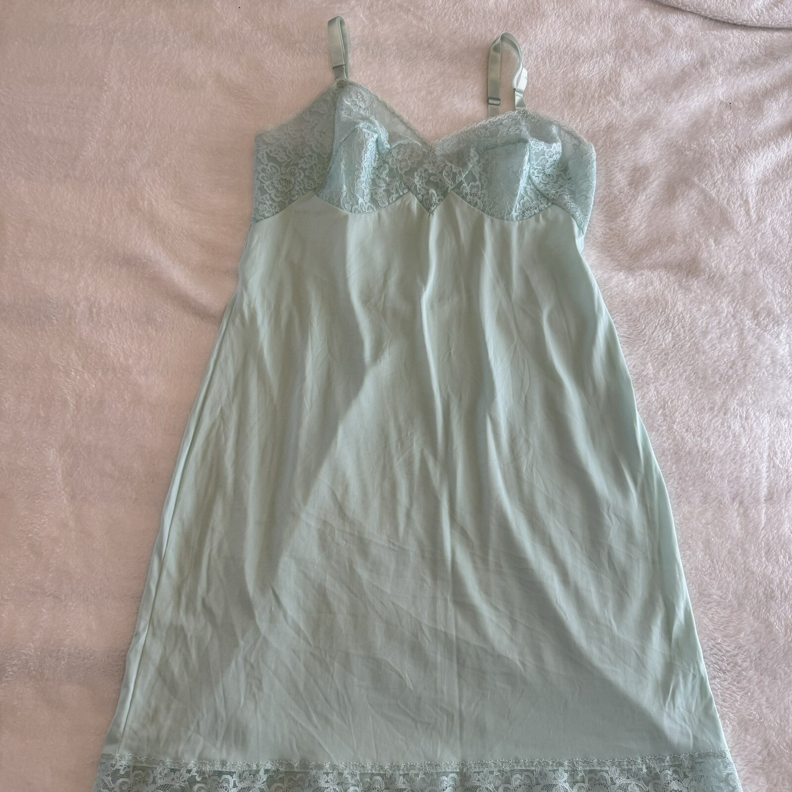Vintage Formfit Rogers slip dress 34 Short 12-14 RN32544 Made in USA Green Lace