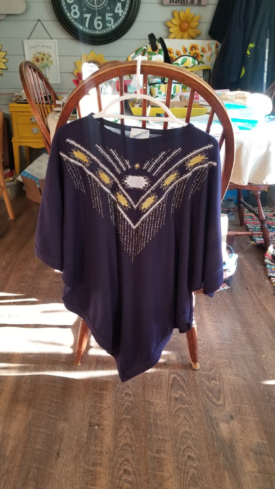 80s Retro Shirt Southwestern BEADED V shape on bottom Mooncraft Made in USA