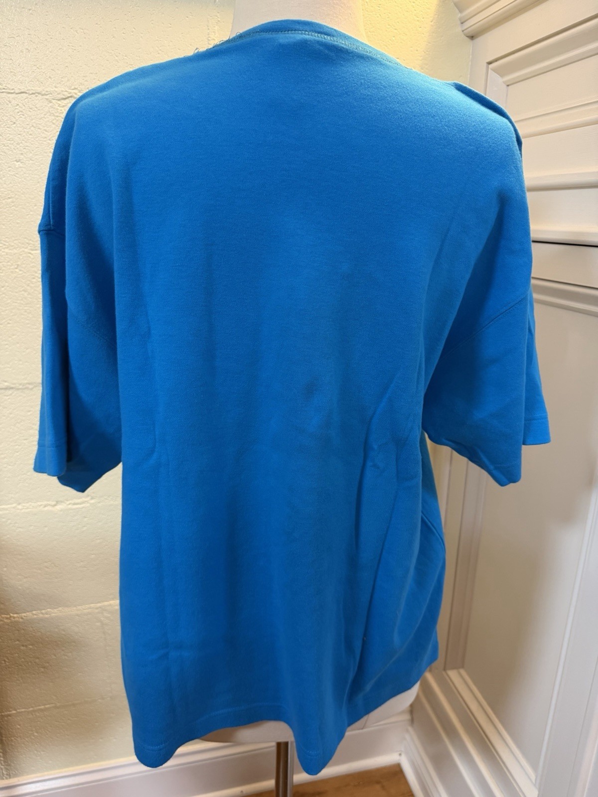 Regina Porter Vintage Top M Blue Abstract Sequin Beaded Art Shirt 80s 90s