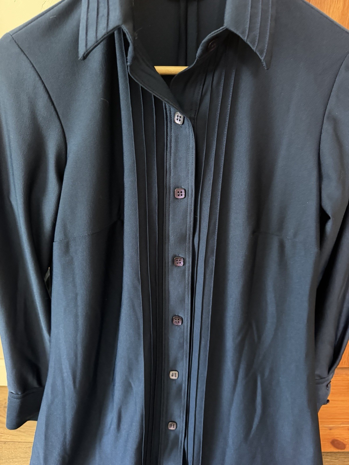 Vintage Lanvin Paris New York I. Magnin Blue Pleated Shirt Dress 10 USA made