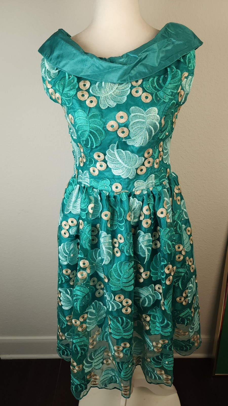 Vintage 1960s Tiki Lounge Cocktail Dress Handmade Hawaiian Resortwear Teal