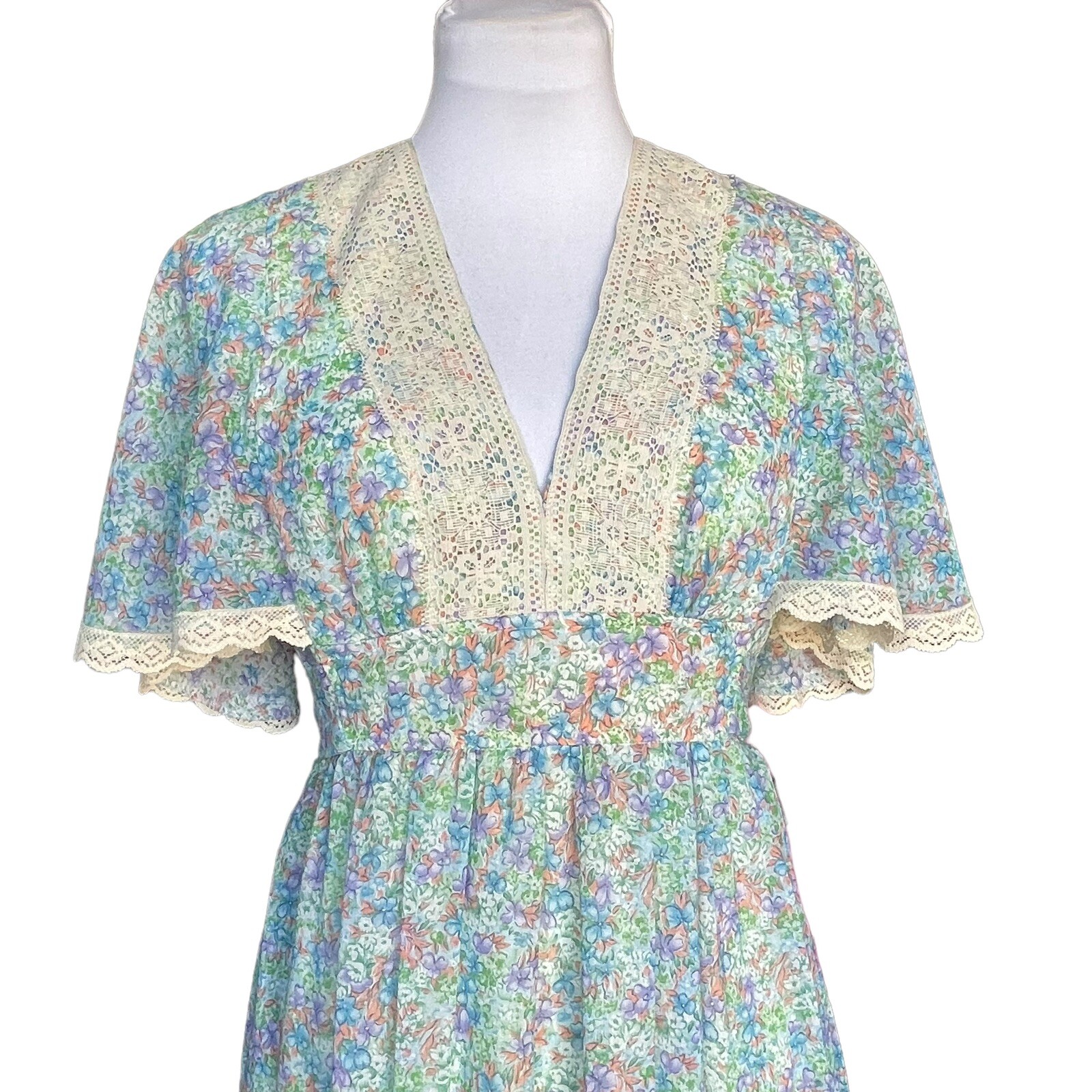 Vtg CANDI JONES CALIFORNIA Prairie Cottagecore Dress Floral Flutter Tie-back S