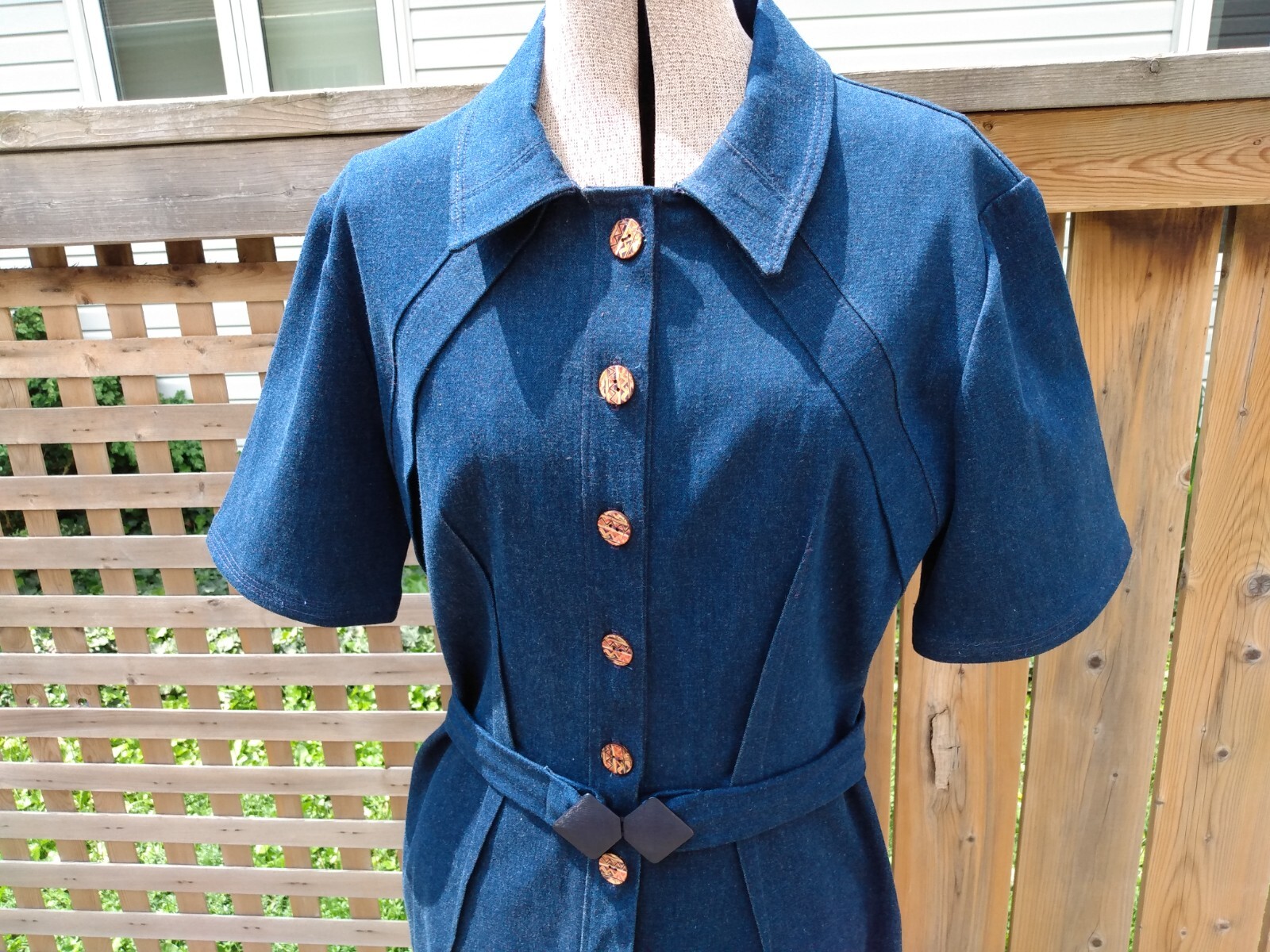 Vintage Denim Jean Dress Handmade Fitted Shirtdress 38″B 31″W 90s Retro