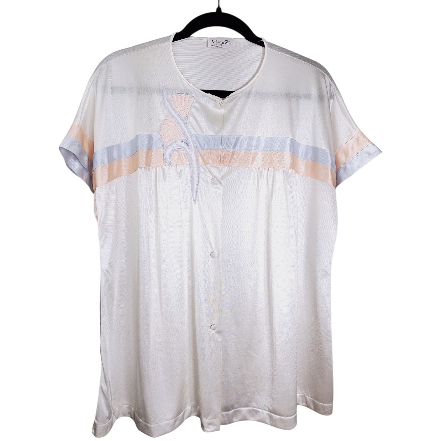 Vintage 70s Vanity Fair Button Up Top Sz L Cottagecore Soft Girl Coquette Pastel