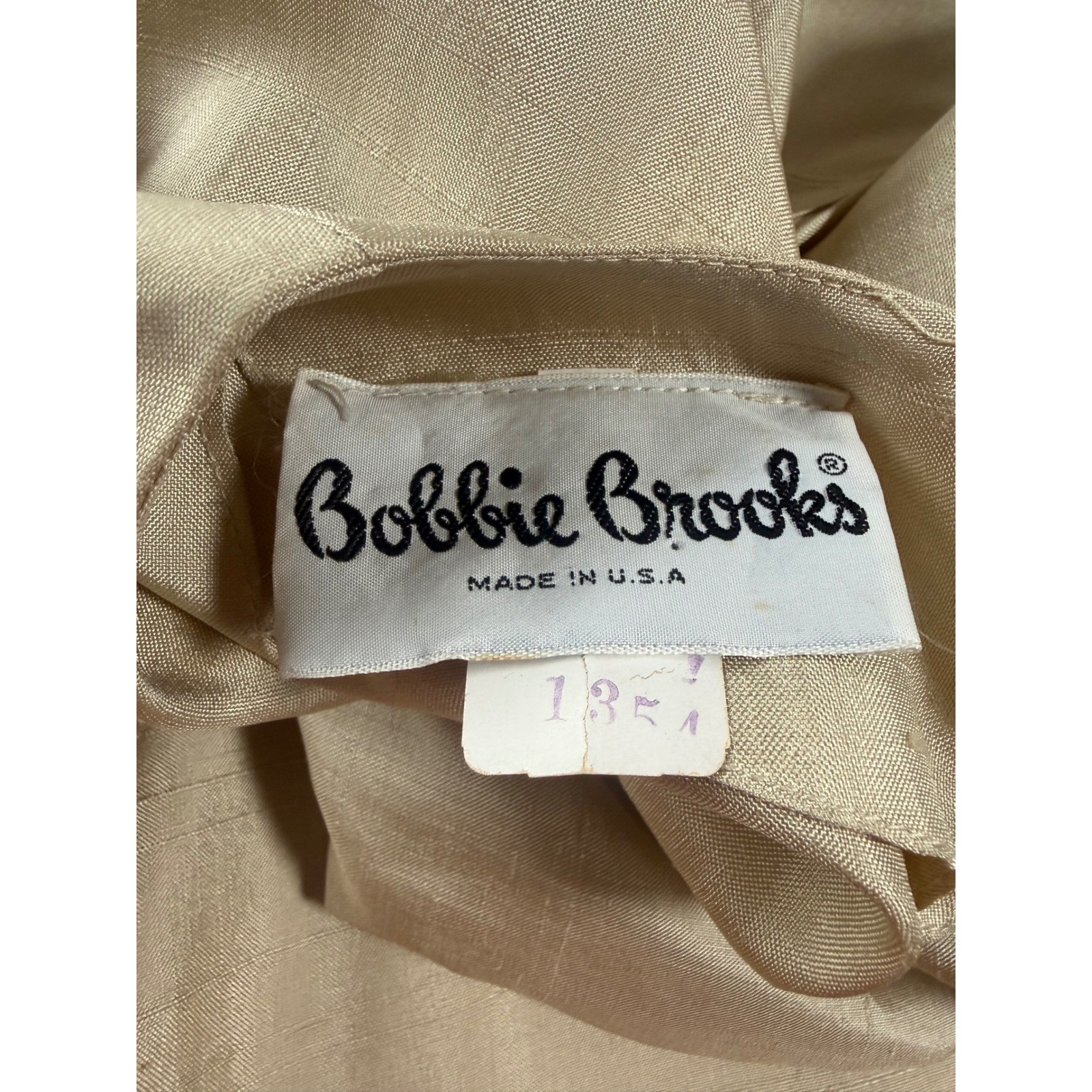 Vintage Bobbie Brooks Champagne Raw Silk Sheath Dress 60s Bow S MCM Cocktail