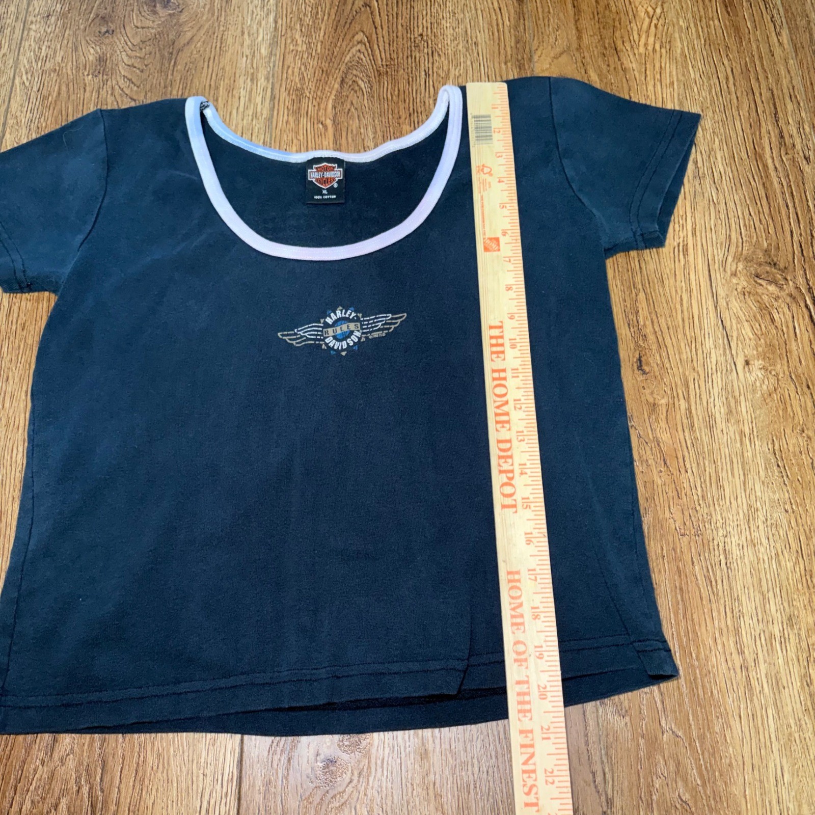 VTG 1995 Harley Davidson Rules Womens XL Baby Tee Houston TX Ringer Shirt USA