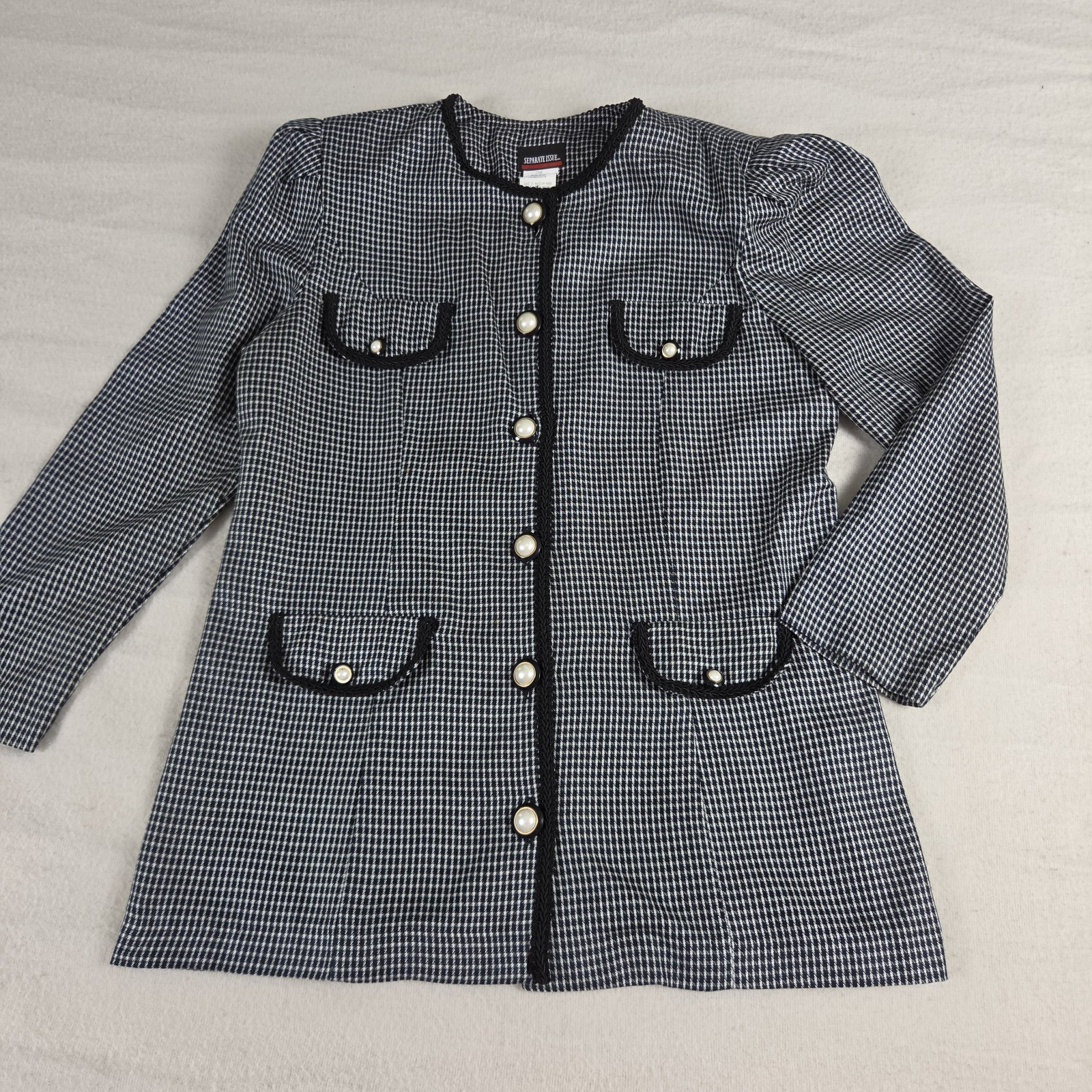 Vtg Separate Issue Black & White Houndstooth Blazer Jacket Pearl Button 11/12