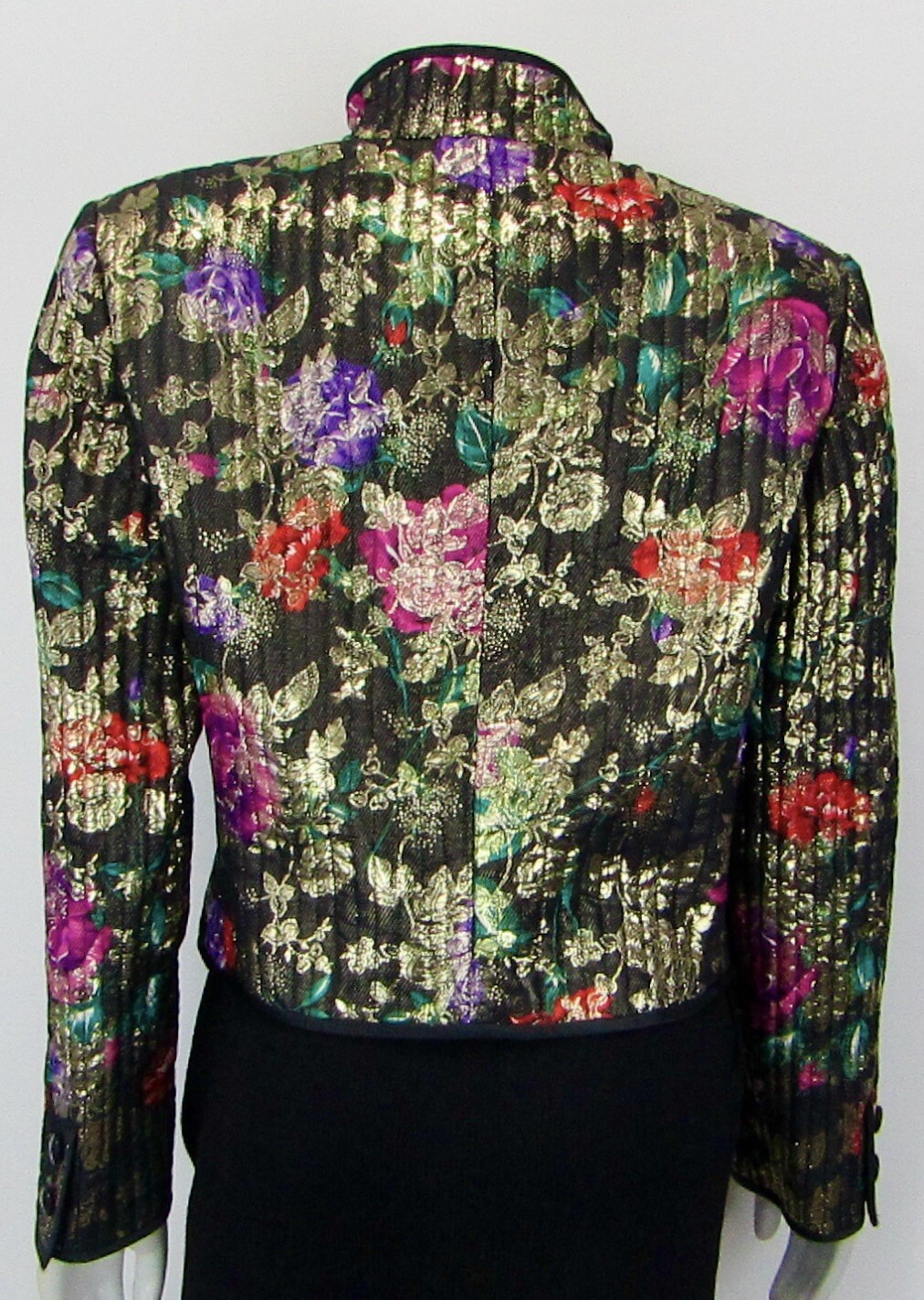 VALENTINO NIGHT Black Floral Multi-color Silk Jacket 8 1980’s VINTAGE