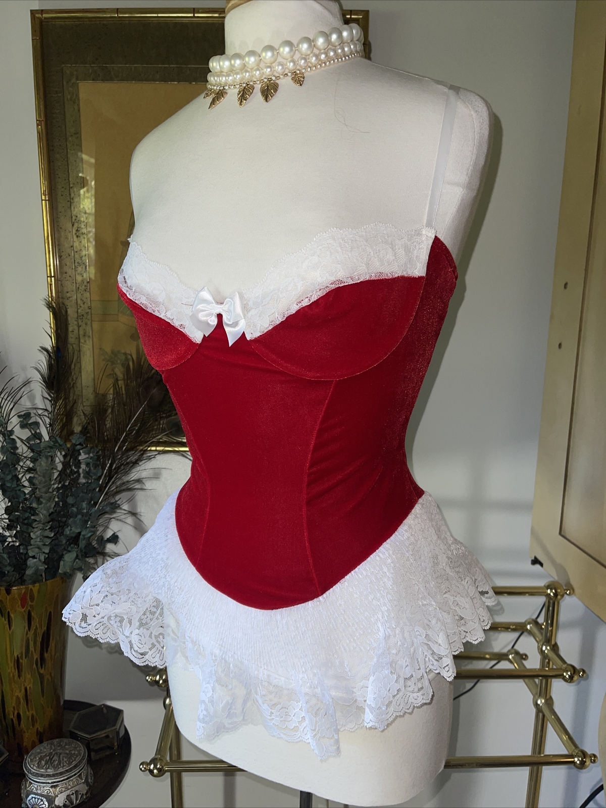 Diva FARIS Bustier NIGHTGOWN Lingerie Dress LACE M L RED babydoll SEXY 90’s Rare