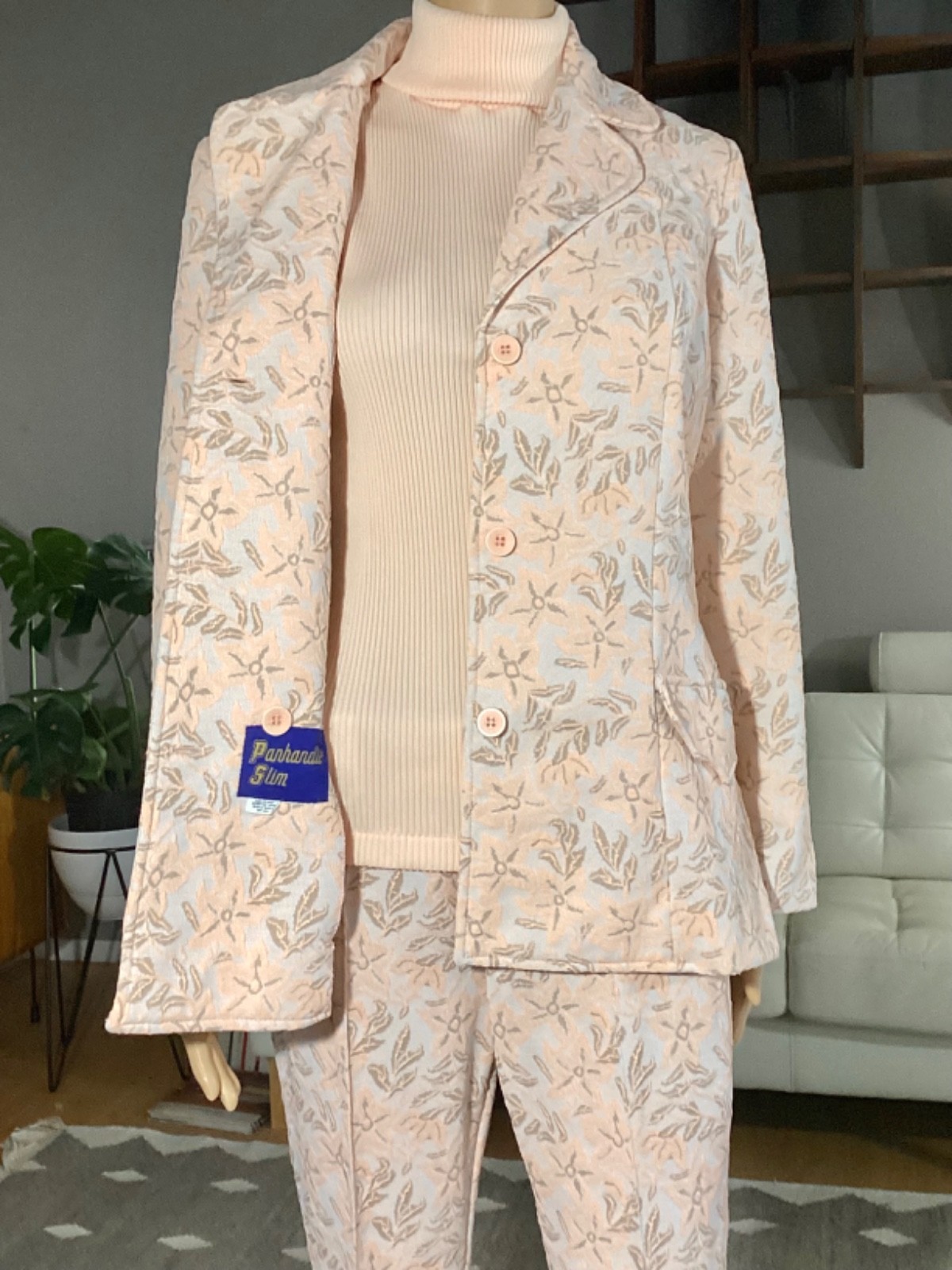 Vtg 1970’s PANHANDLE SLIM Western Pantsuit Flared PANTS+ JACKET + VEST Peach