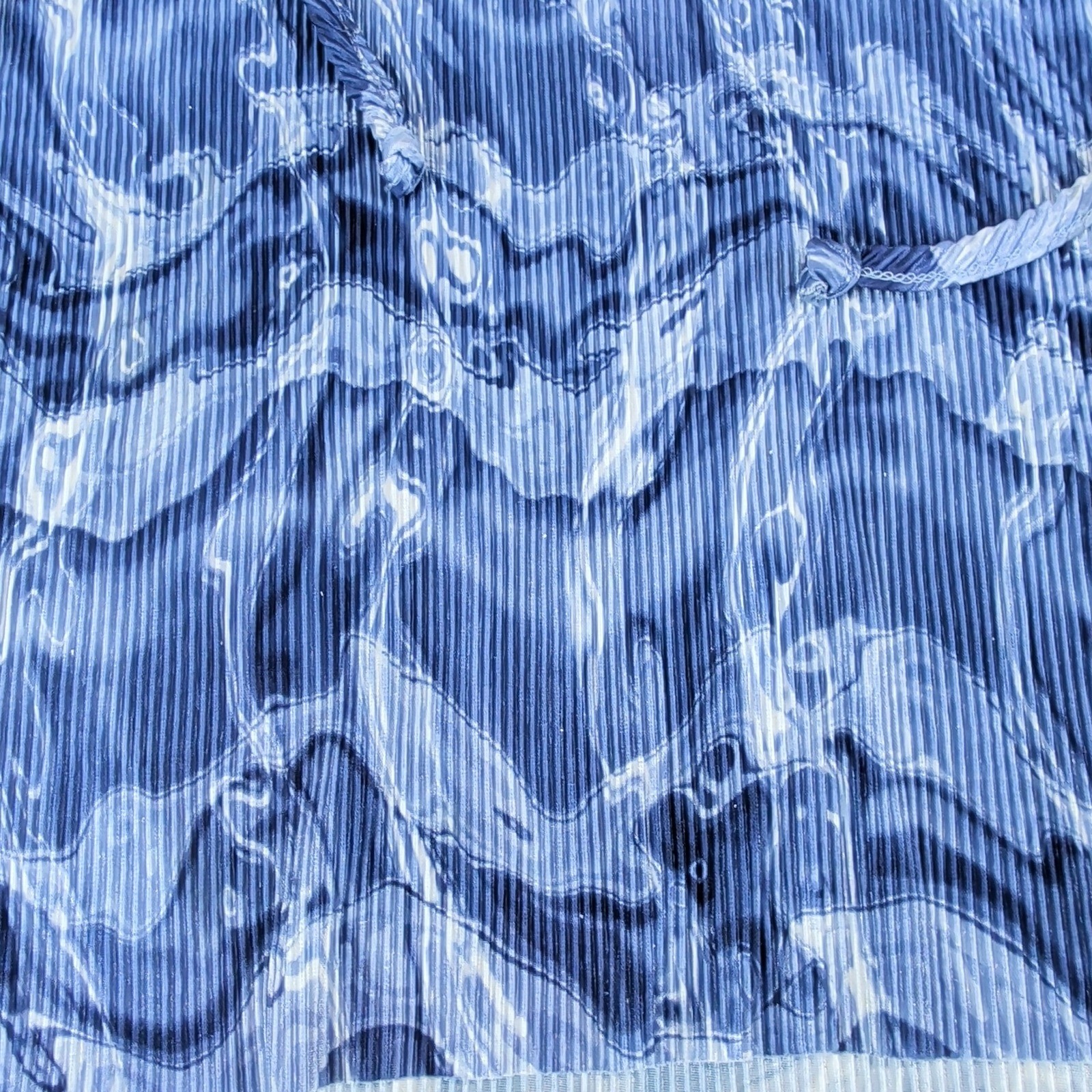 Rave Girl Vintage 90s Plissé Lace Up Top Women L Blue Marble Water Print Y2K