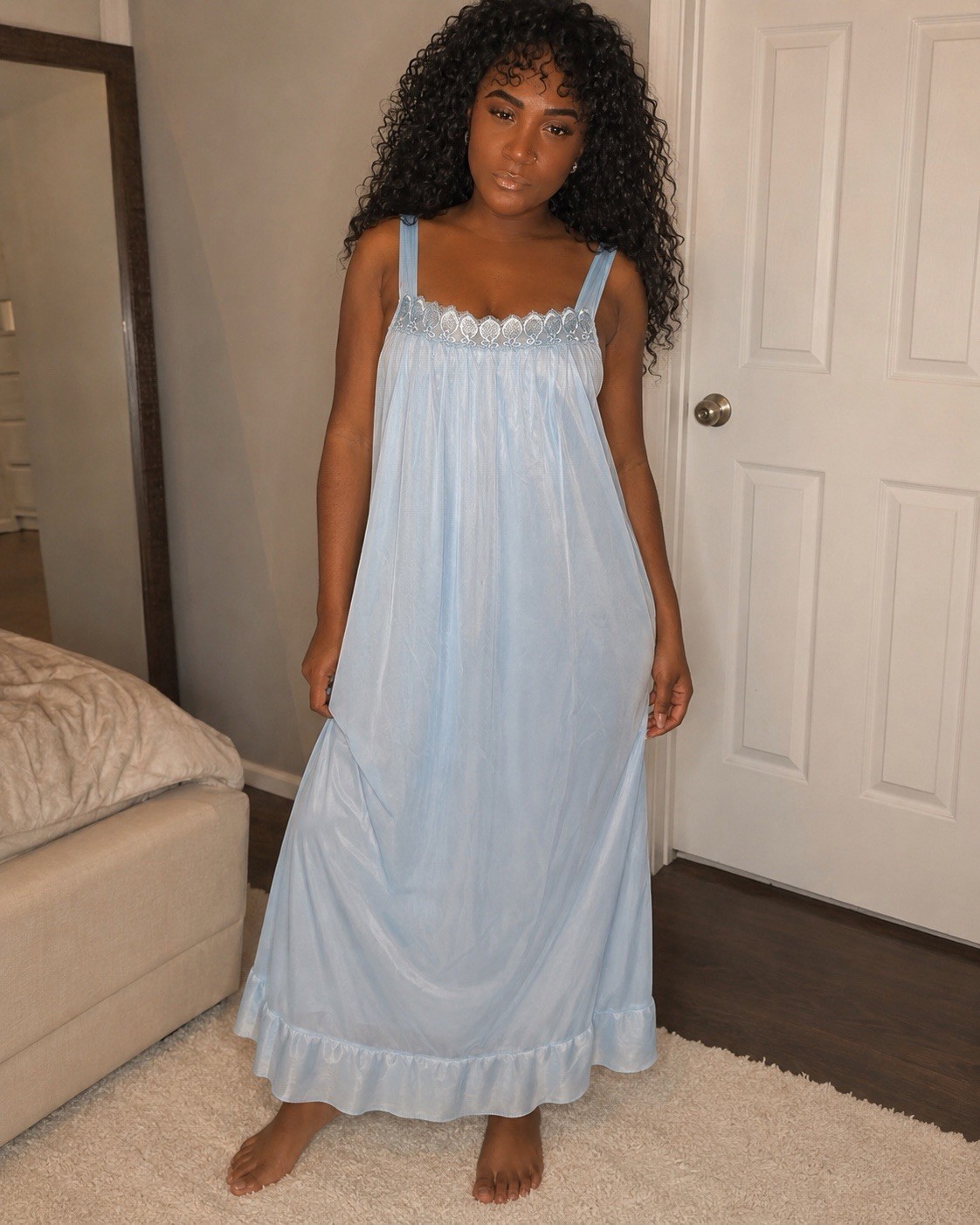 NWT Vintage Sindrella Blue Lace Peignoir Set Nightgown Robe Large