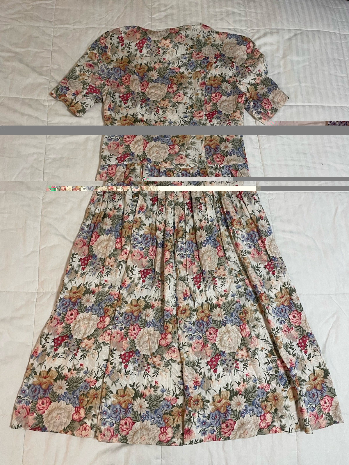 Vtg Significance 90s Cream Floral Cottagecore 10 Midi Dress Buttons & Pockets
