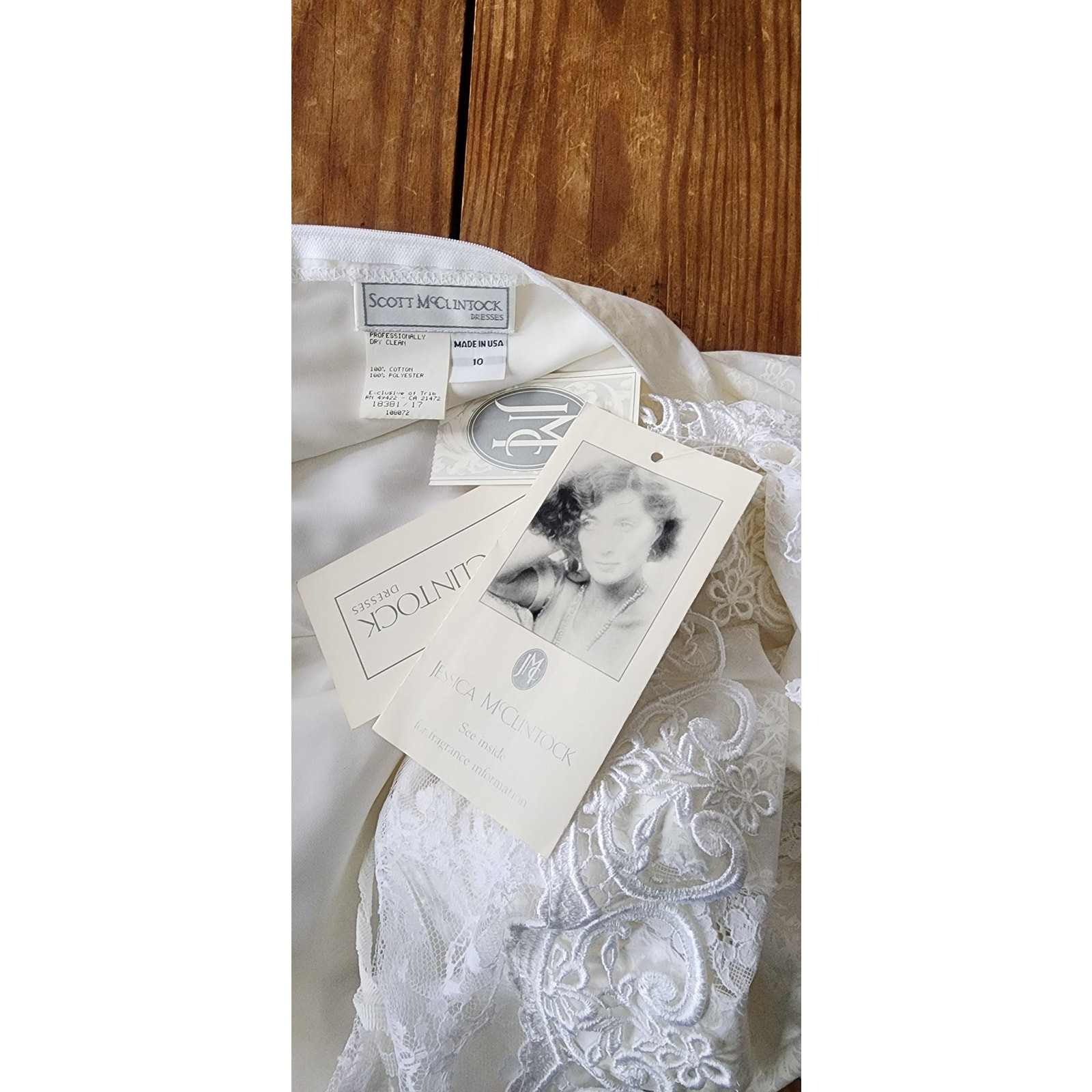 Vintage 1980s Scott McClintock White Lace Dress Drop Waist Puffed Sleeves NWT
