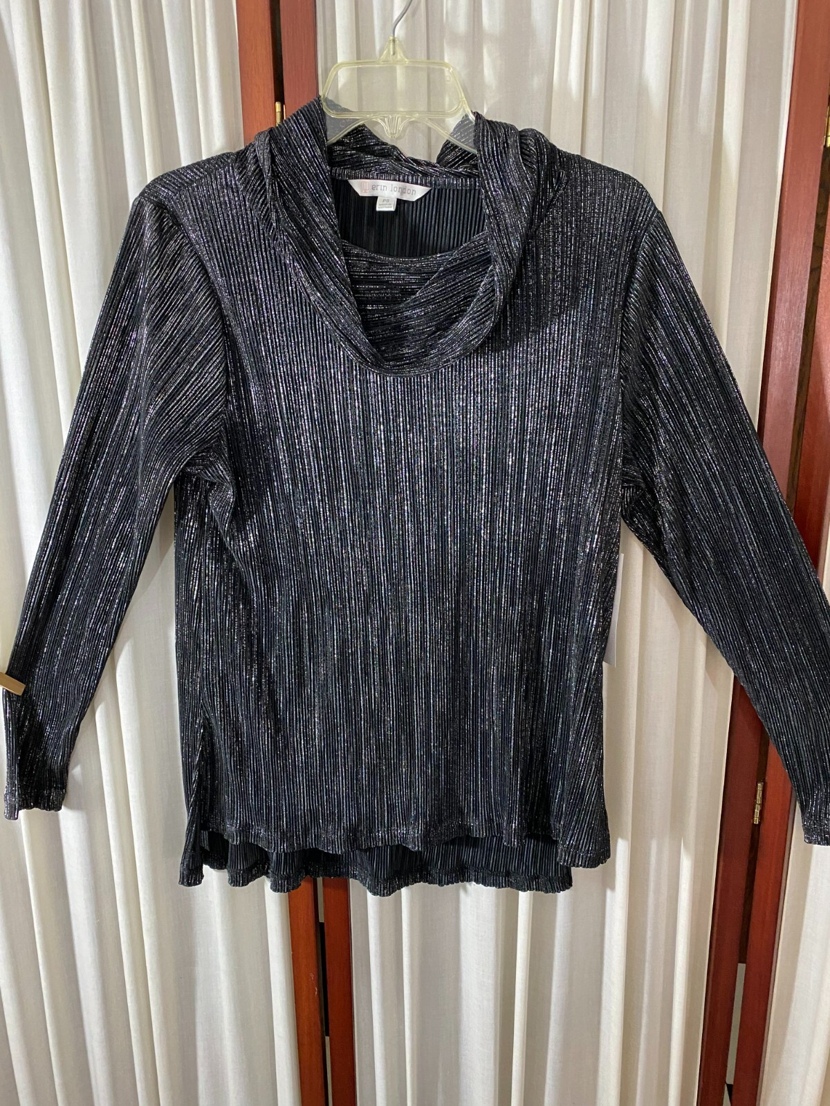 1990 Party Blouse/Cowl Collar-M-Black/Silver Metallc-Erin London-MWT-GLITZY-SALE