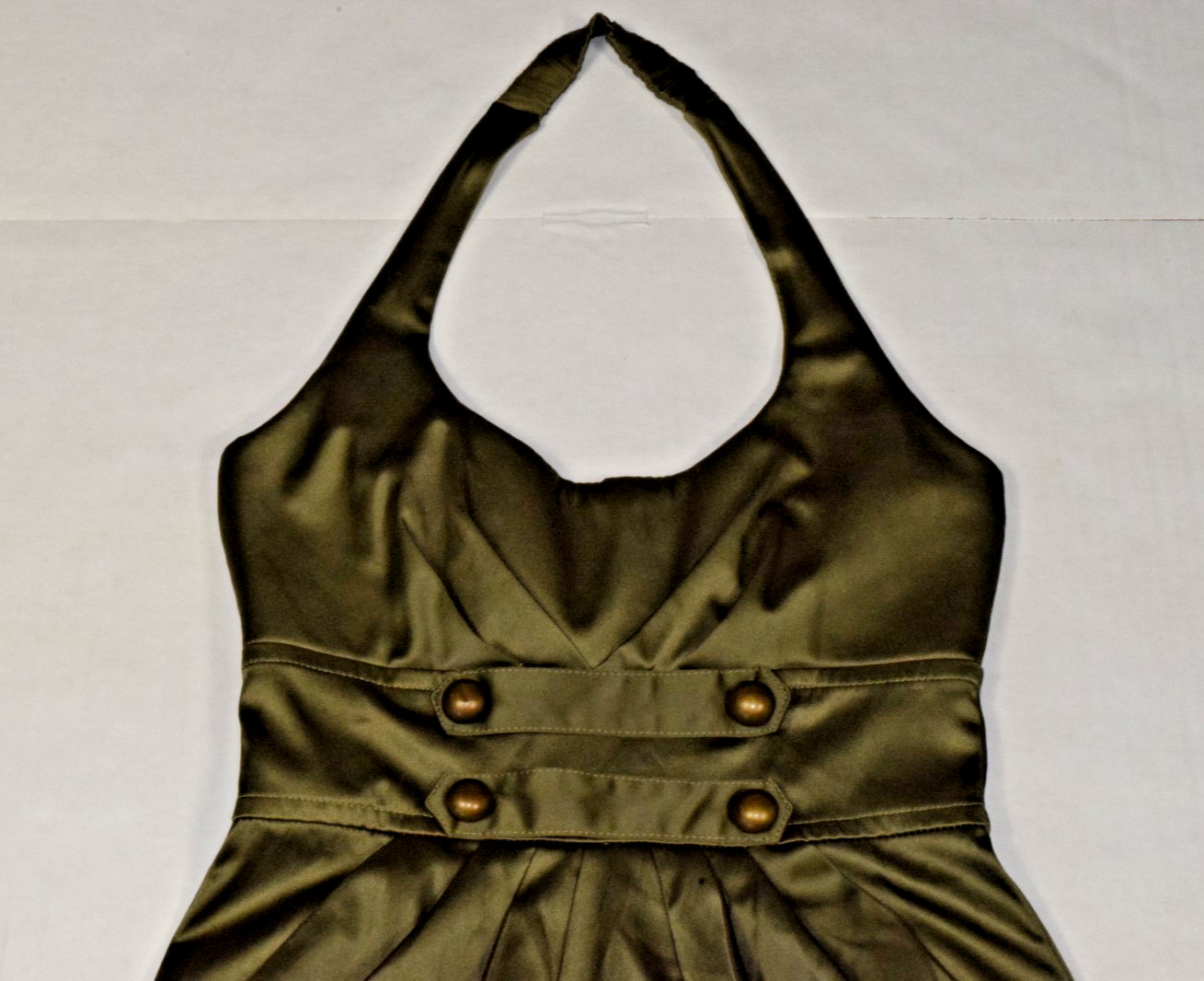 Vintage Dress Teeze Me Size 3 Y2K Olive Green Satin Empire Waist Made USA