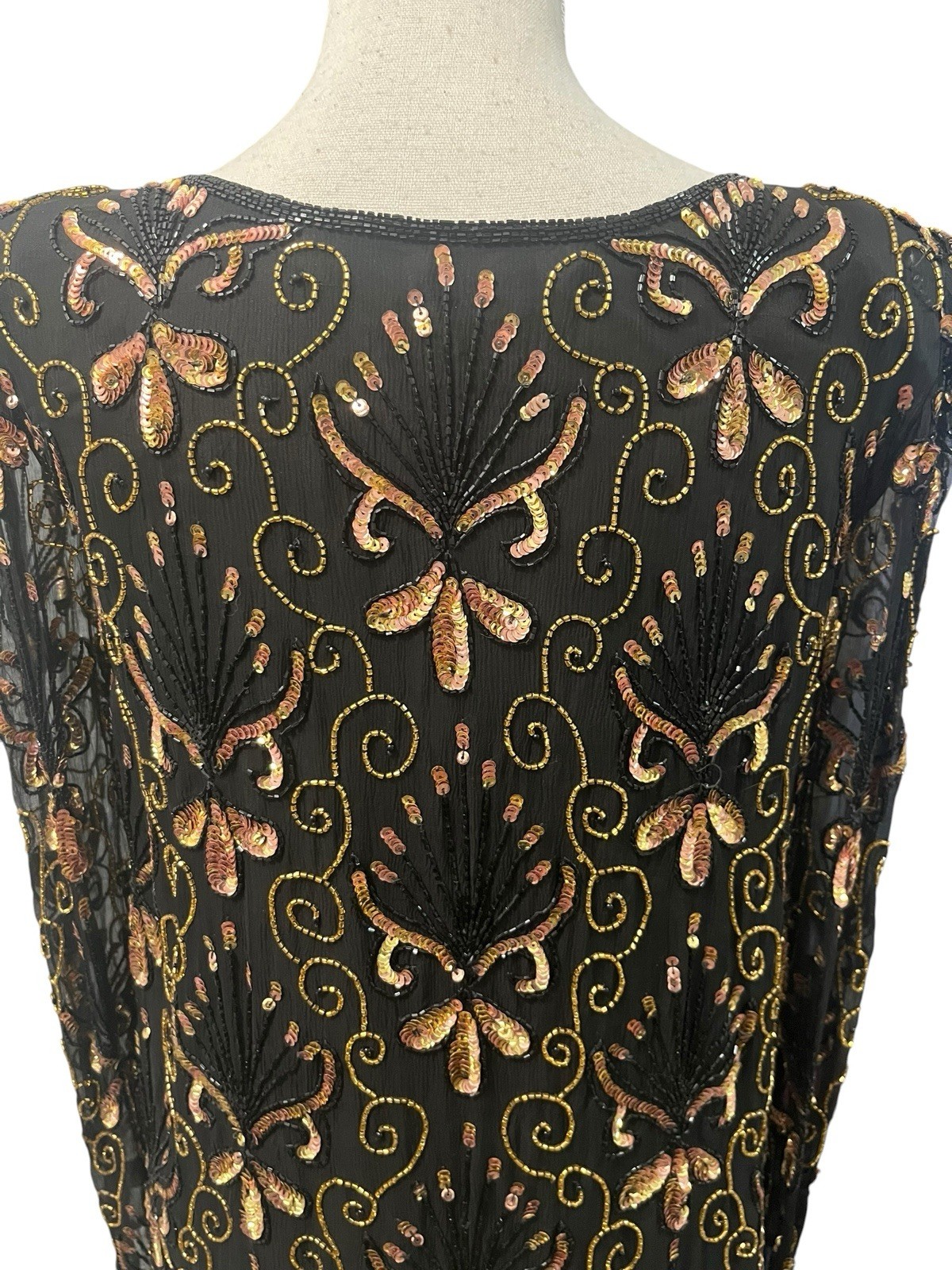 Stenay Vintage 80s Beaded Sequined Blouse 100% Silk Chiffon Sleeves S Party