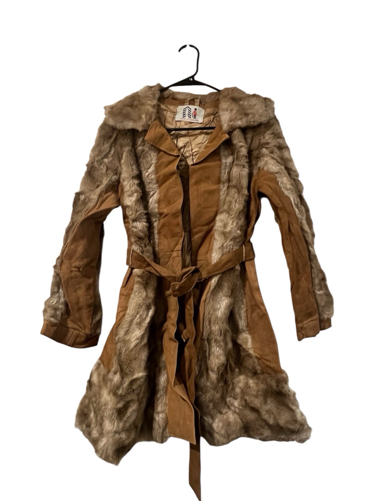 Vintage 1970s PennyLane Style Faux Fur and Suede Belted Coat