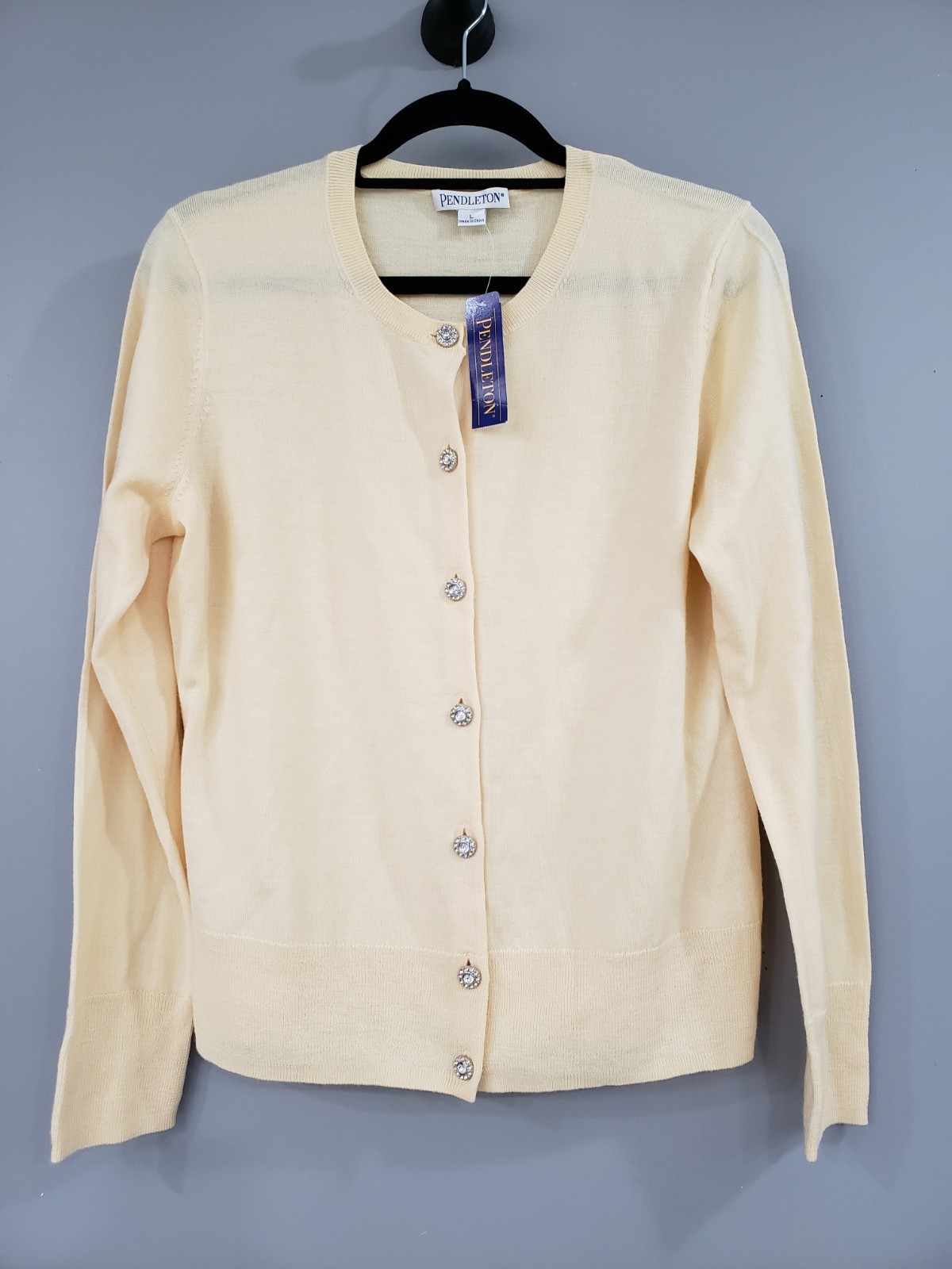 NEW LARGE Pendleton Cardigan Yellow Wool Button Up crystal rhinestone buttons