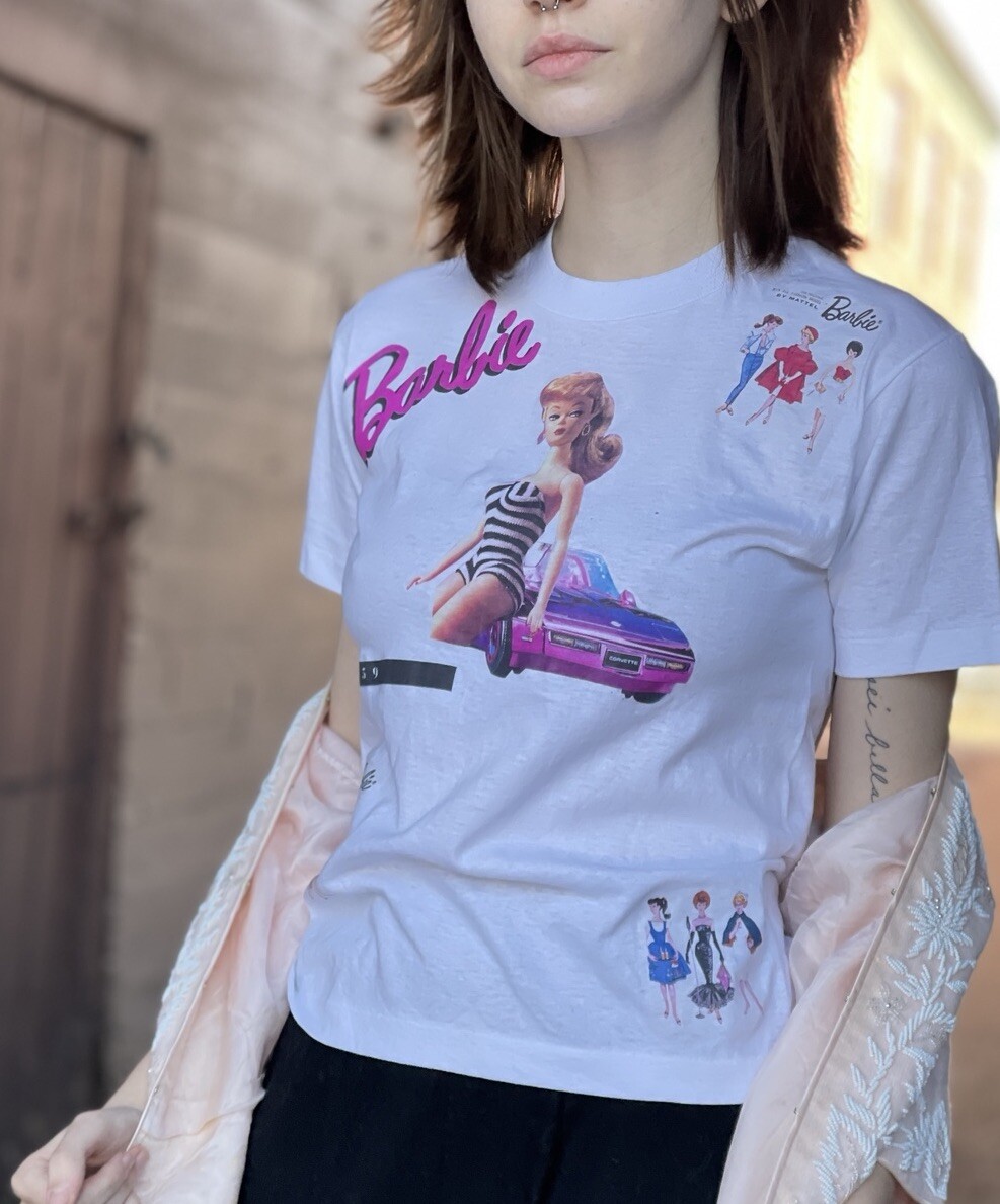 Vintage Barbie Iron On Tshirt-1980s-90s-Baby Tee-1959-Adult Small-Youth XL