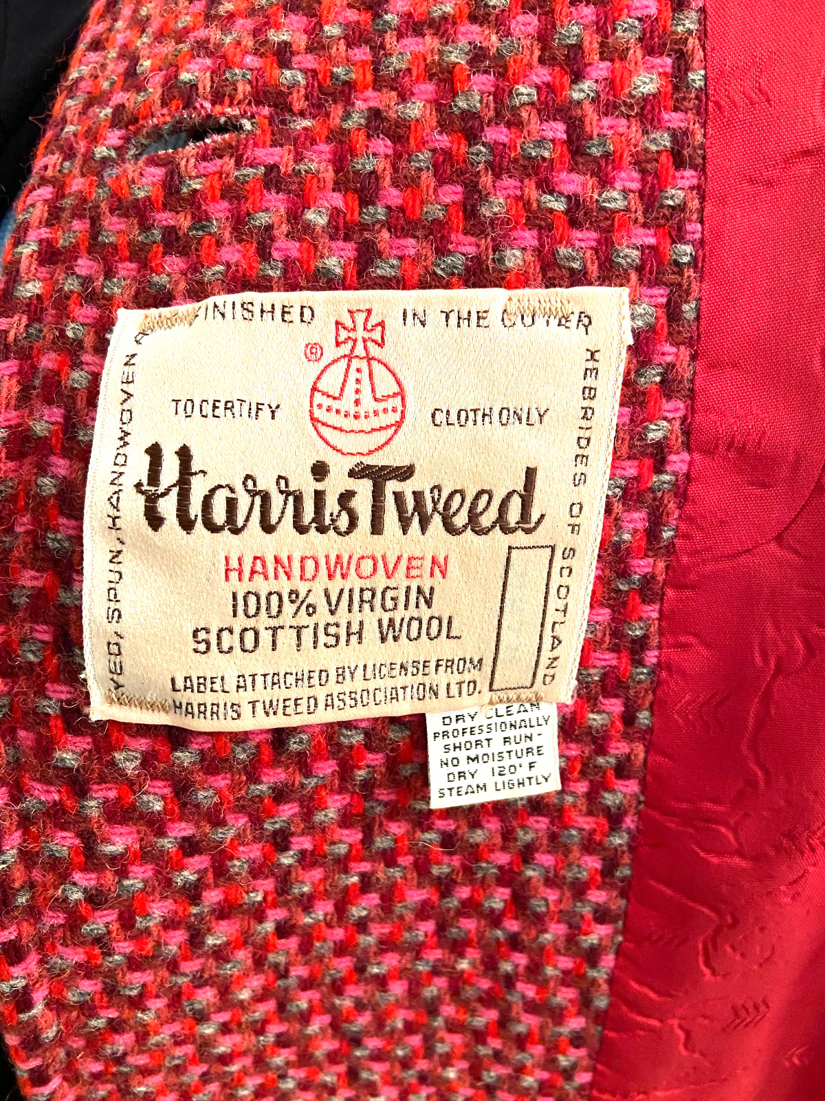 Vtg 1960’s Harris Tweed Handwoven 100% Virgin Scottish Wool Overcoat Sz M/L Red