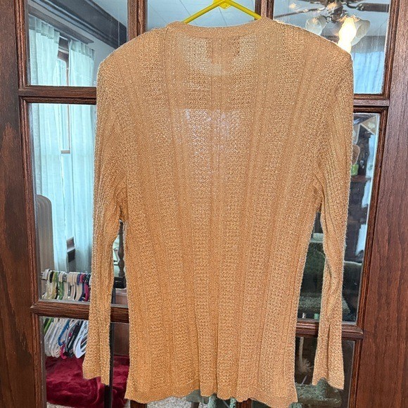 Rochelle California Metallic Knit Top Long Sleeve Pointelle Ribbed Vintage L