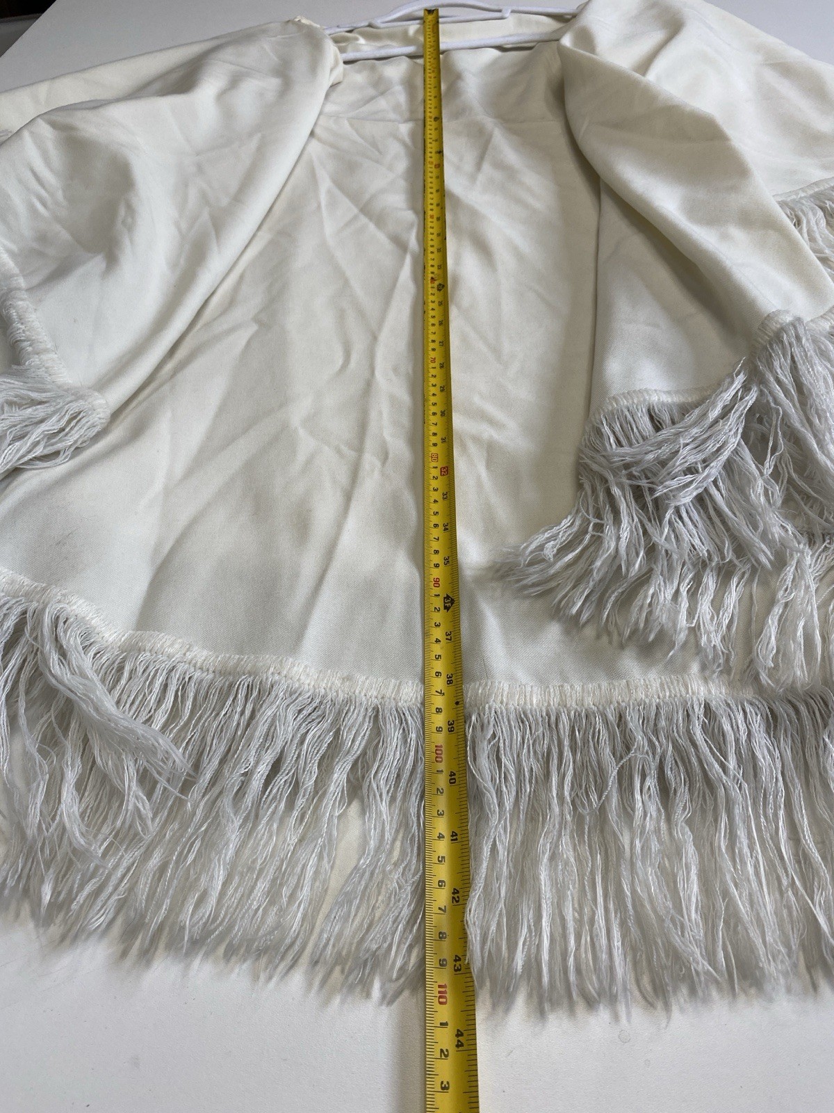 Vintage 70s Open Front Fringe Wrap Coat S/M Ivory Boho Stevie Nicks