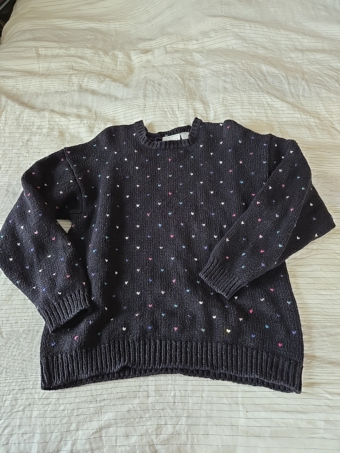 Vintage Nordstrom Town Square XL Heart Sweater Dark Navy Blue Colorful Midweight