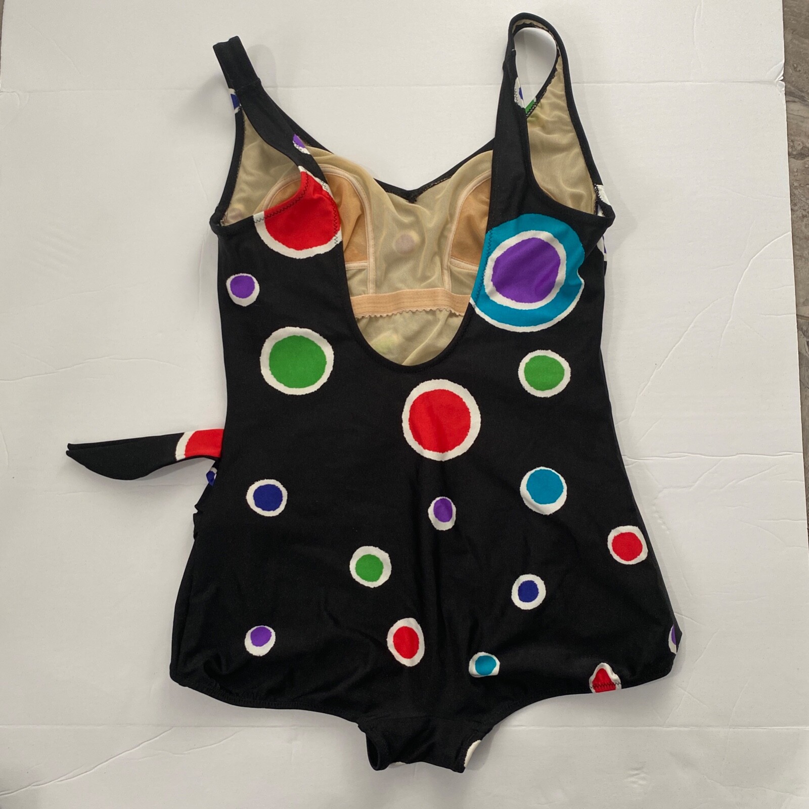 Bambo Swimsuit Size 44 Large One Piece Suit Beachwear Black Polka Dot Vintage