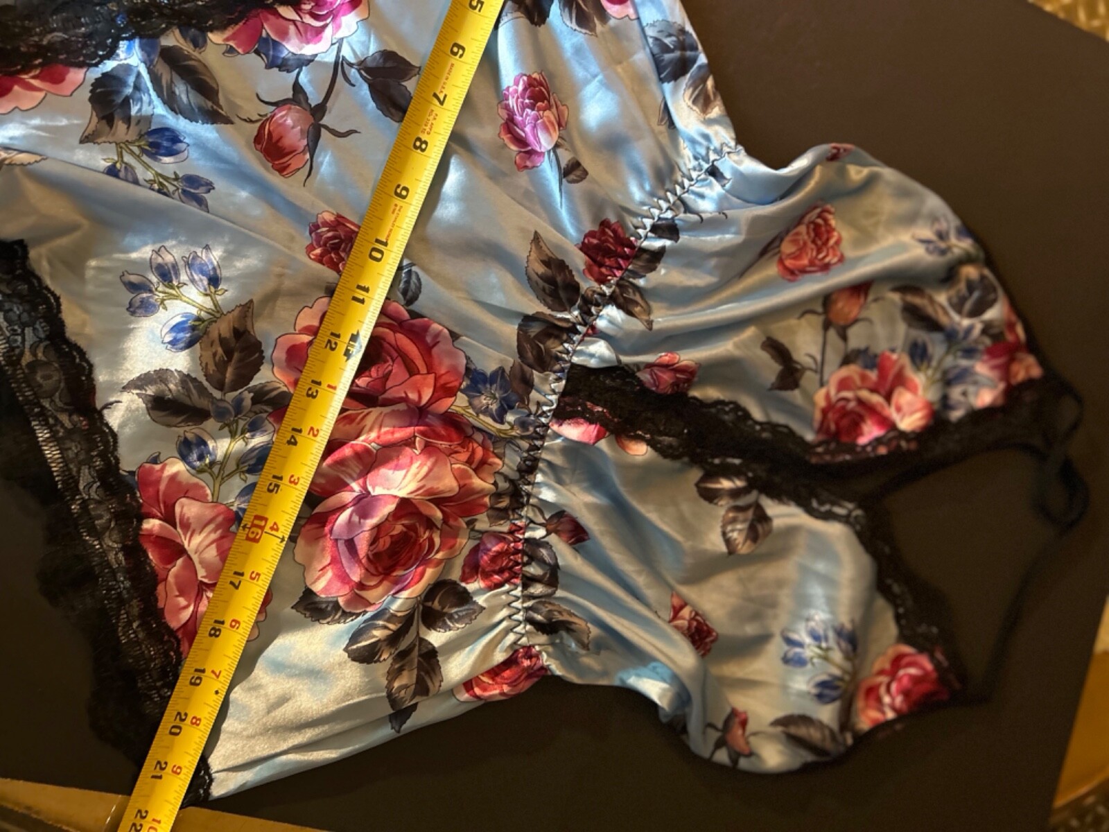 Glossy Satin Blue Floral Shiny Bodysuit TEDDY PLAYSUIT Romper Lingerie Cami M