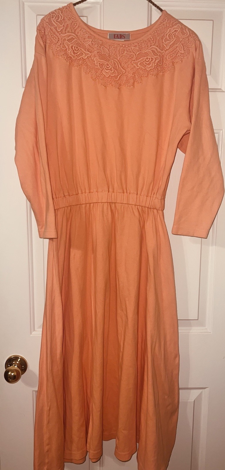 Vintage FADS 80’s Peach Cotton Cottagecore Prairie Midi Twirl Dress L Large