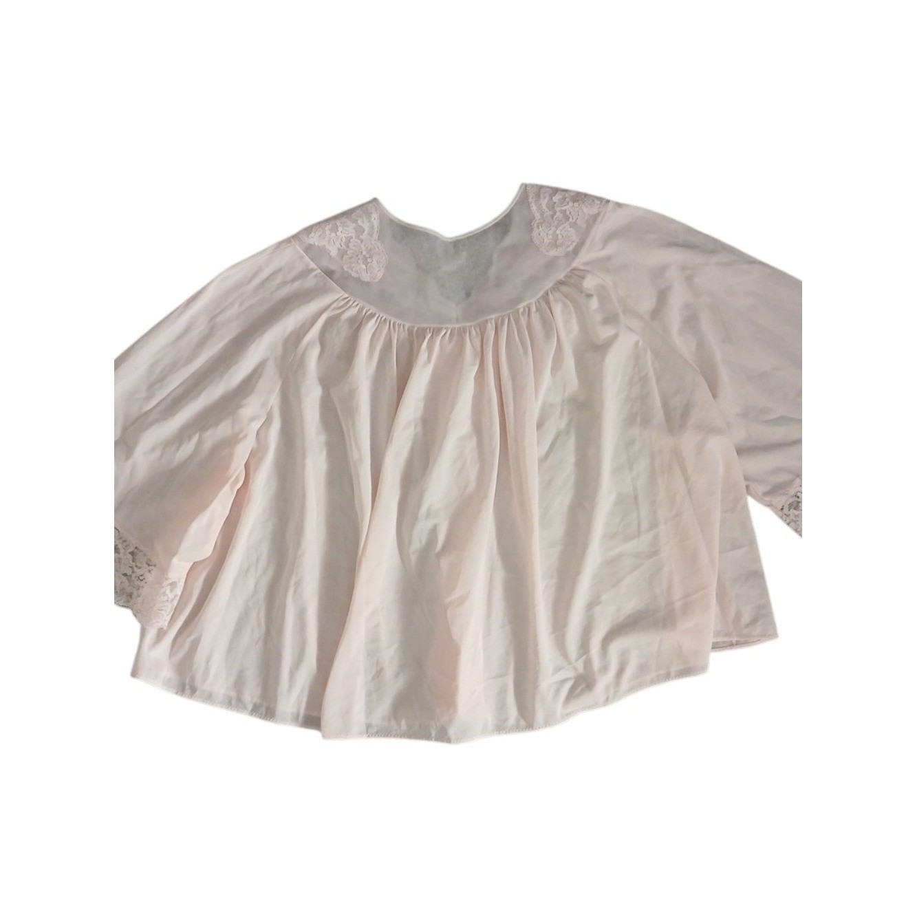 Vintage 1950s Shadowline Light Pink Silky Nylon Bed Lace & Embroidered Flower/L