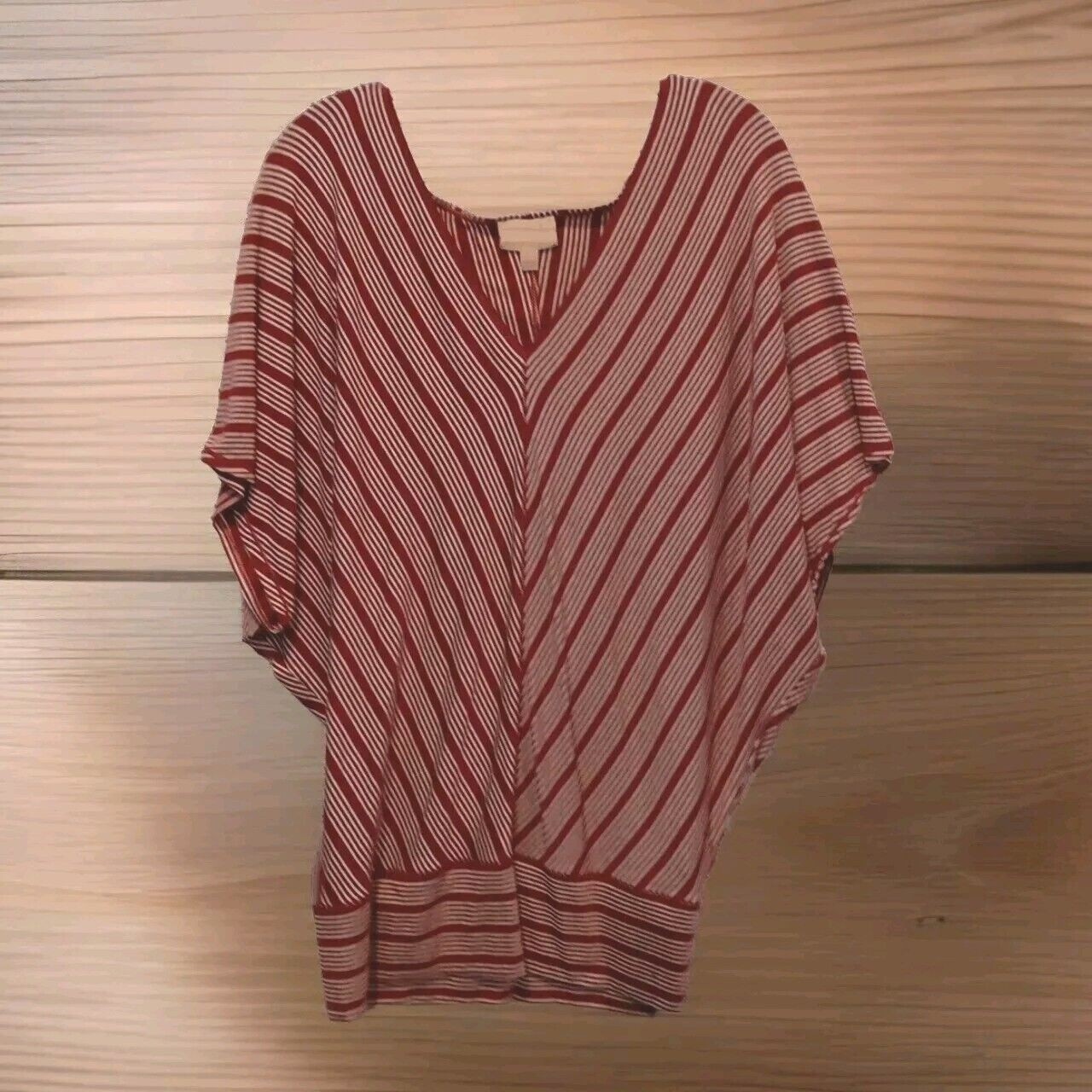 VTG 70s/80s MLLOP Womens XL Red White Rayon / Linen Off Shoulder Top V-Neck