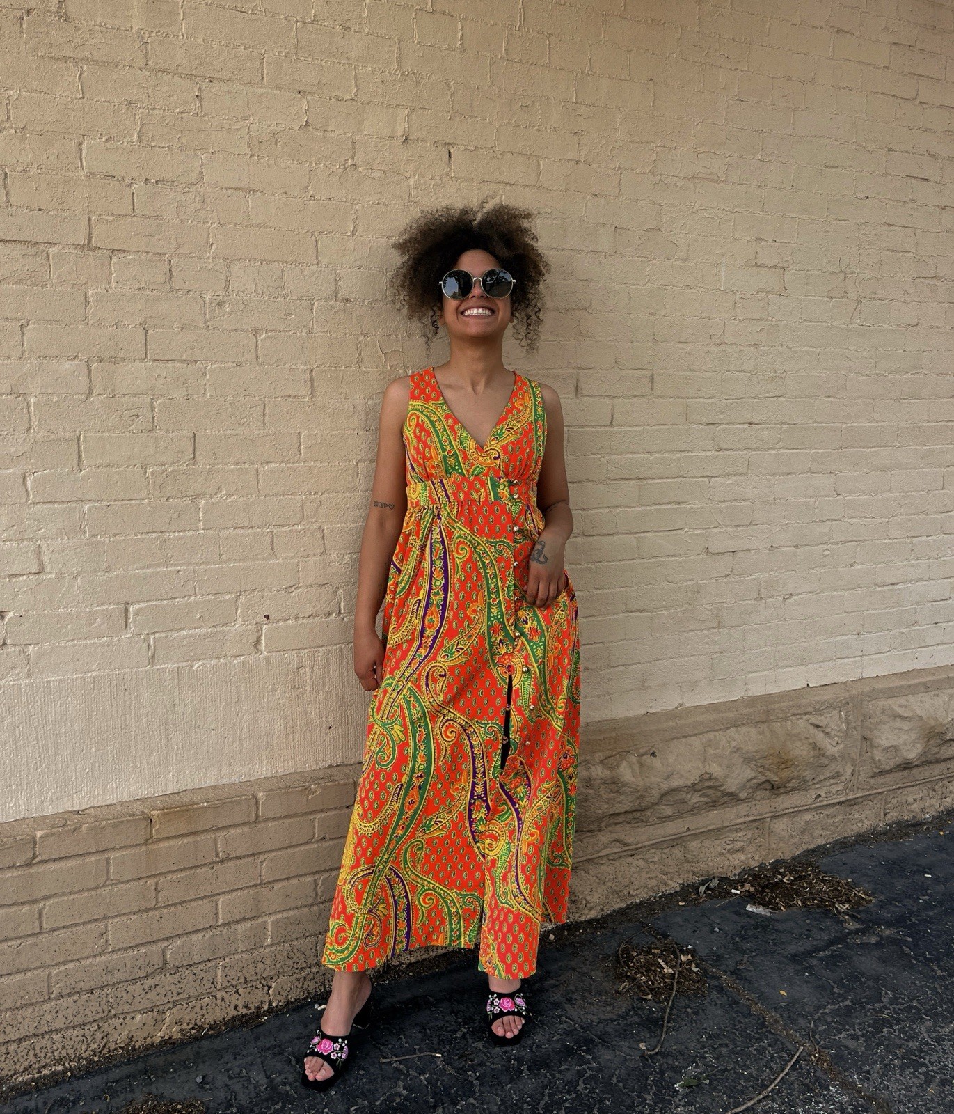 Vintage 60s/70s Psychedelic Dress Retro Neon Print Campus Casual California