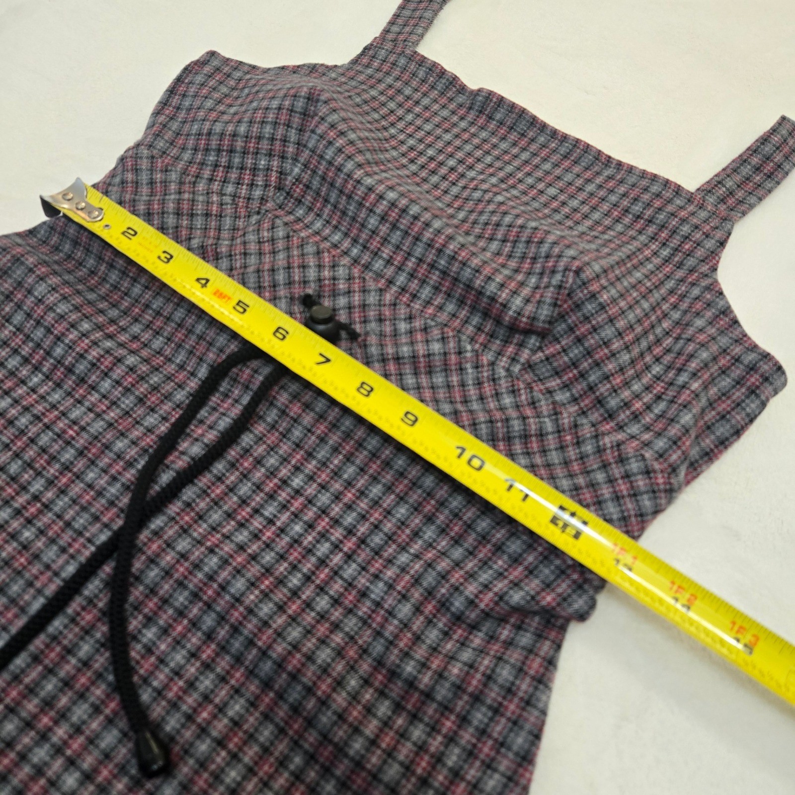 Vintage Rampage Plaid Mini Dress Red Grey Square Neck Toggle Waist 90s Womens 7
