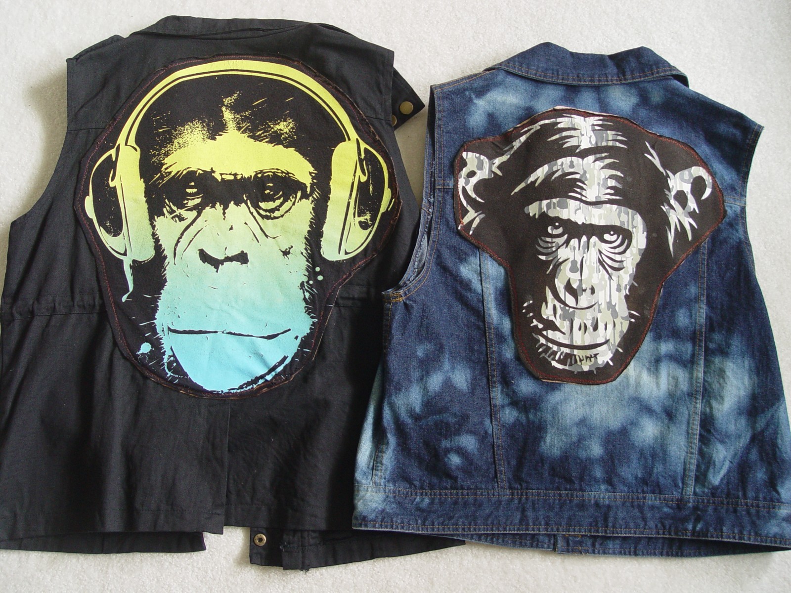 Vintage Denim Vest Monkey & Music Art El Camino Patch Charles E. Cullen OOAK
