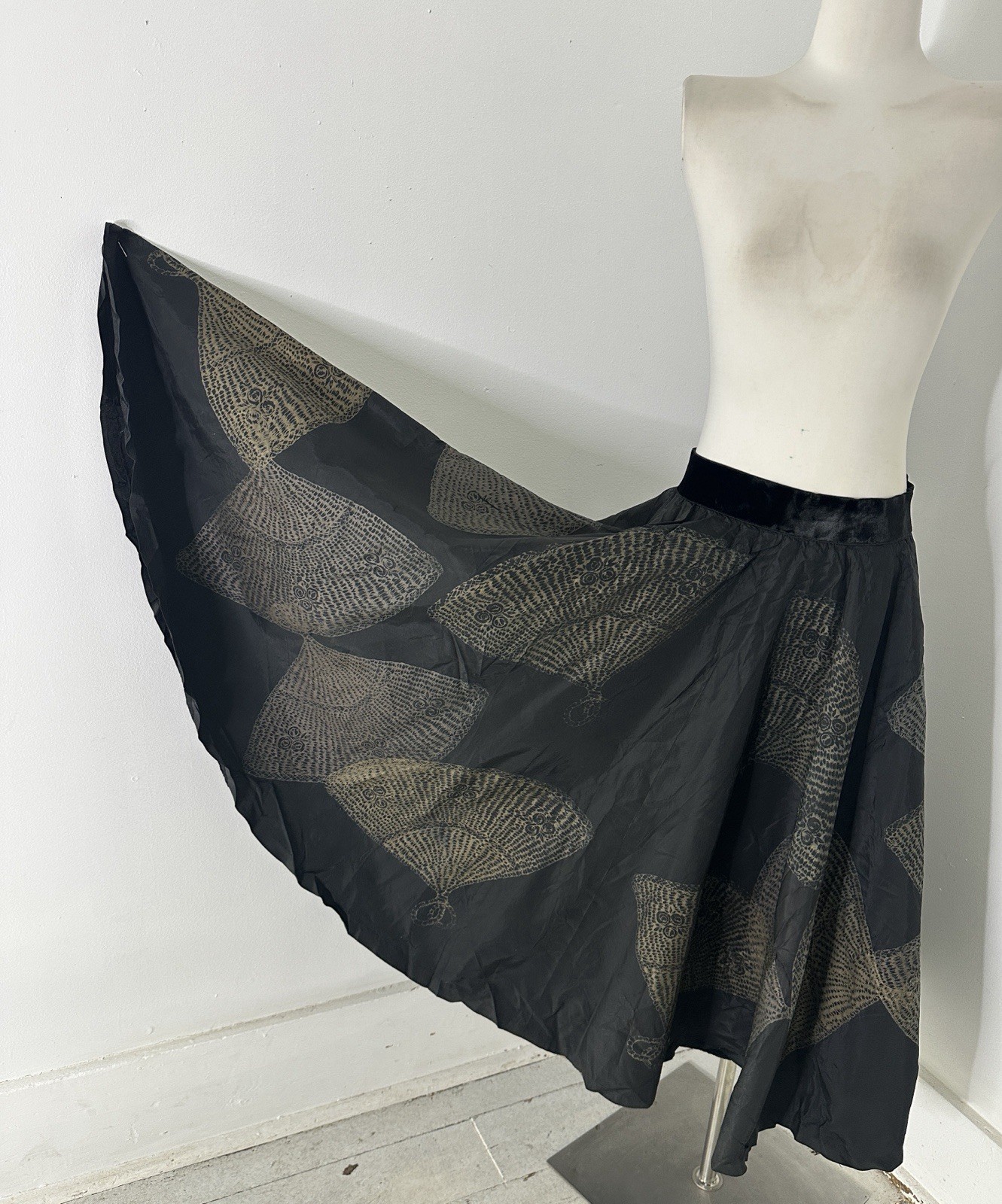 Antique Edwardian Era Rare Fan Print Circle Skirt