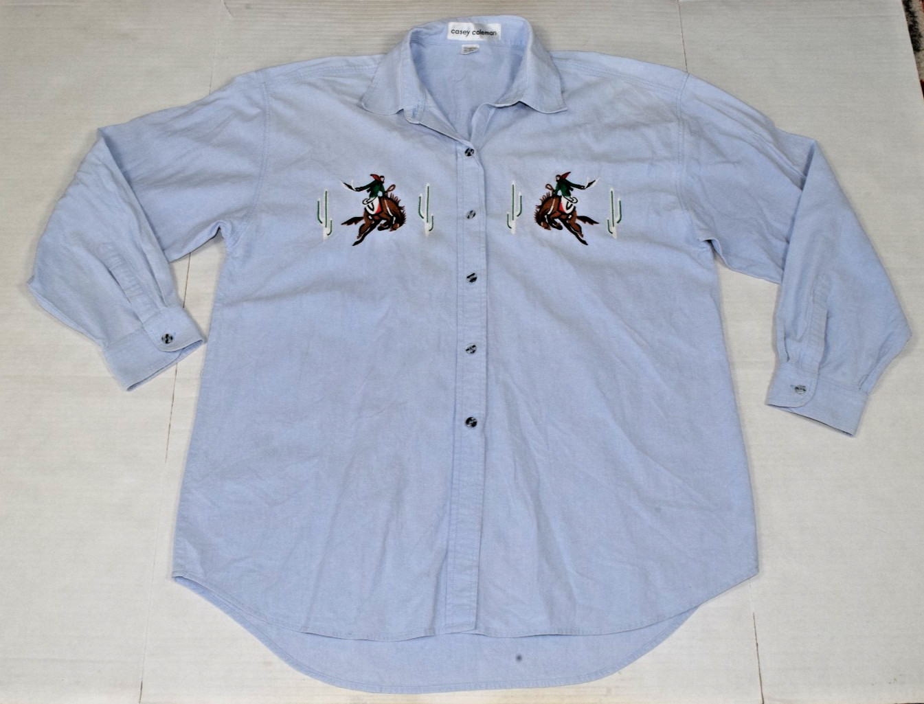 Vintage Western Shirt Casey Coleman Size L 90s Blue Embroidered Cowboys