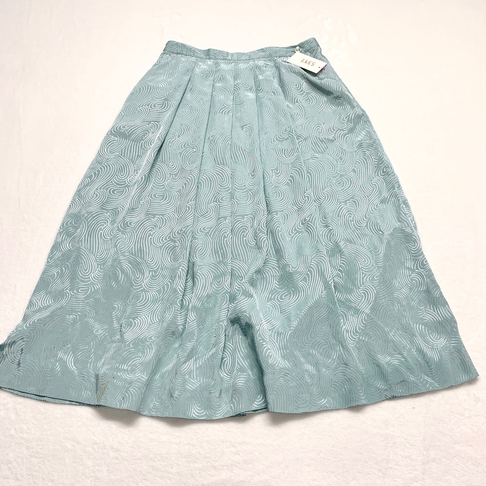 John Meyer Vintage Pleated Midi Skirt Womens Size 10 Blue Swirl Jacquard A-Line