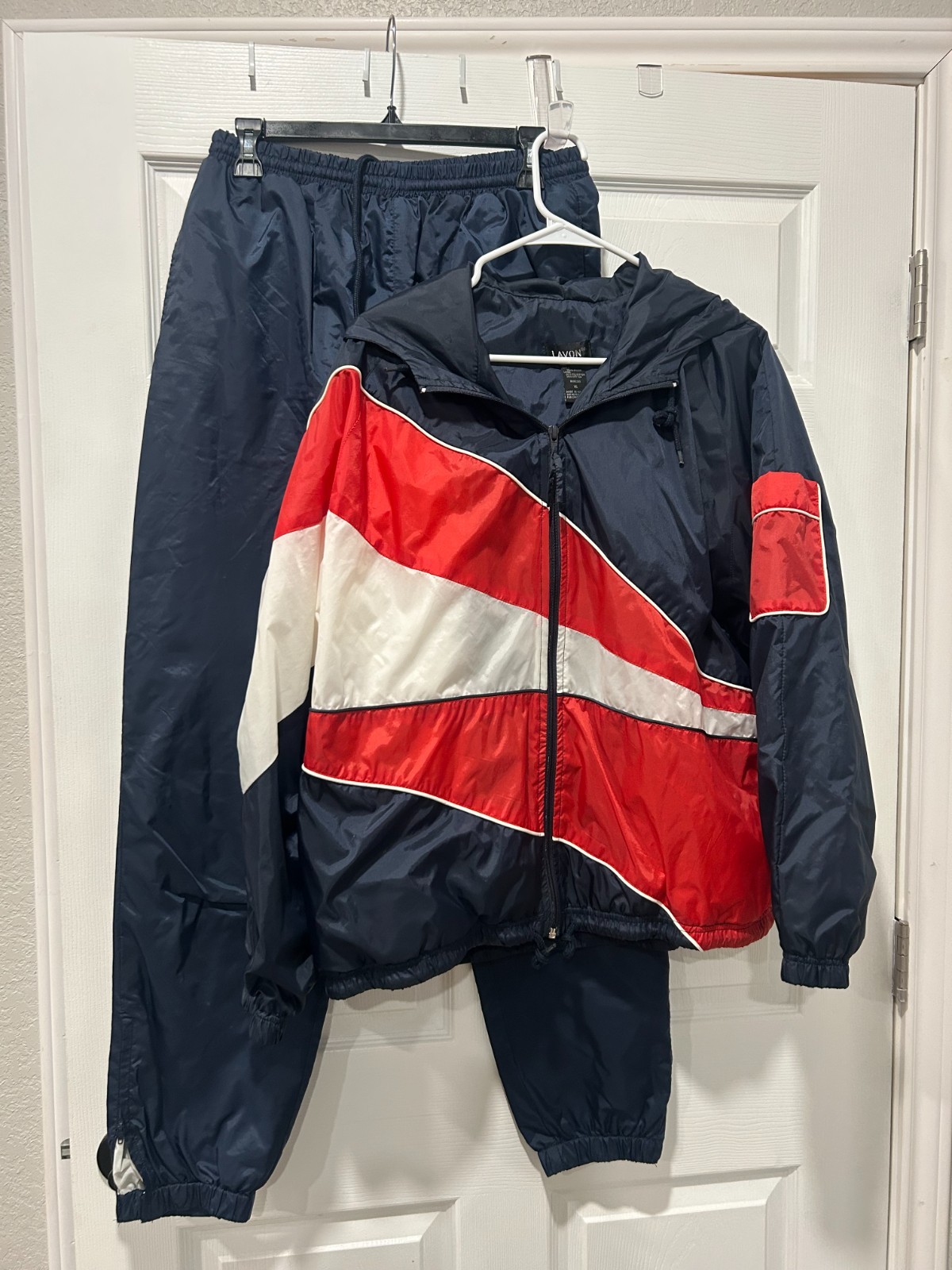 Vintage Lavon Women’s Red, White & Blue Nylon Tracksuit Size XL & Large