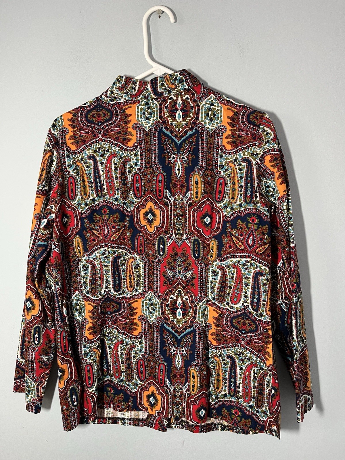 Vintage 1970’s Dagger Collar Cotton Moroccan Exotic Paisley Print Shirt M