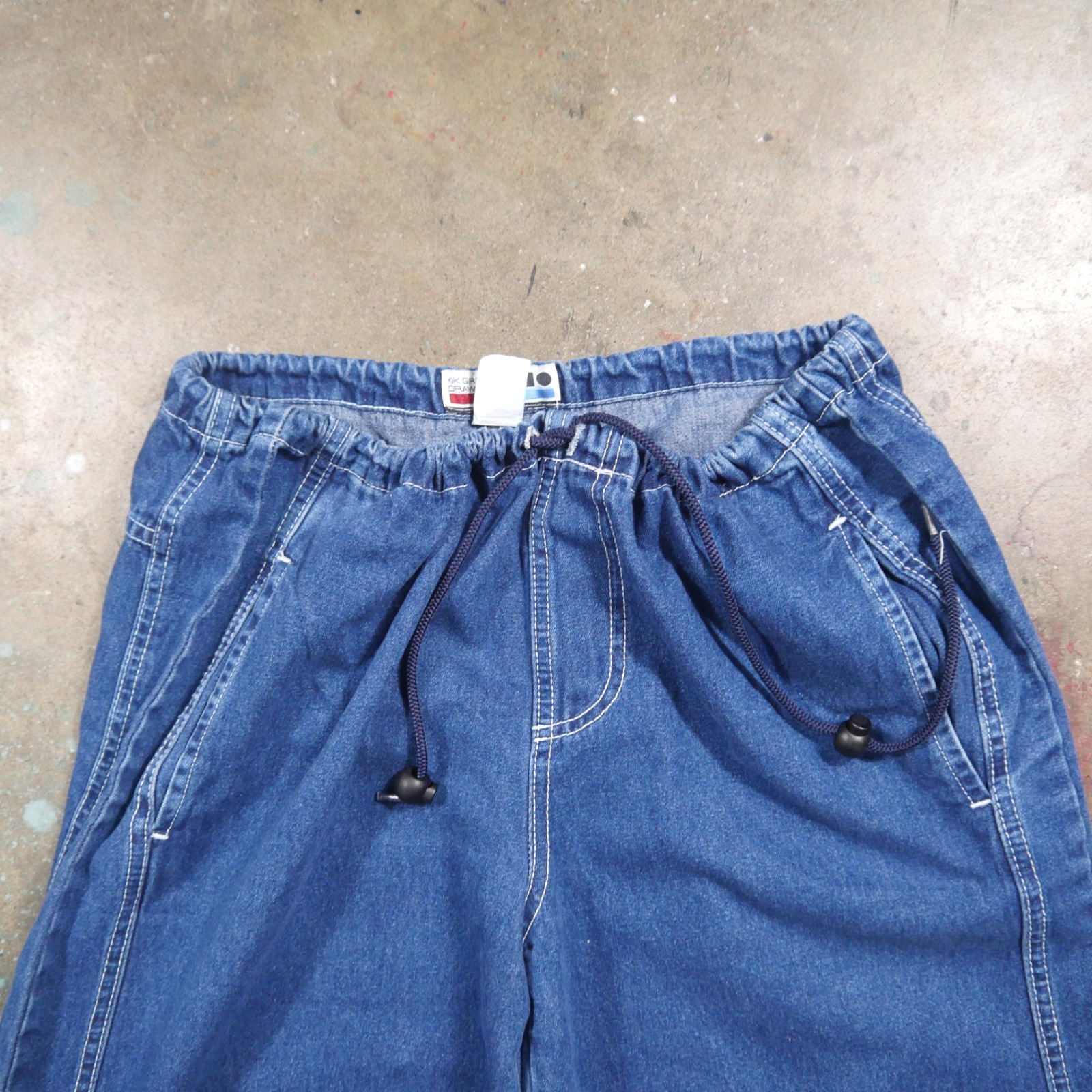 Vintage 90s Kikwear Kik Girl Wide Leg Baggy Drawstring Jeans Size M Rave Jnco US