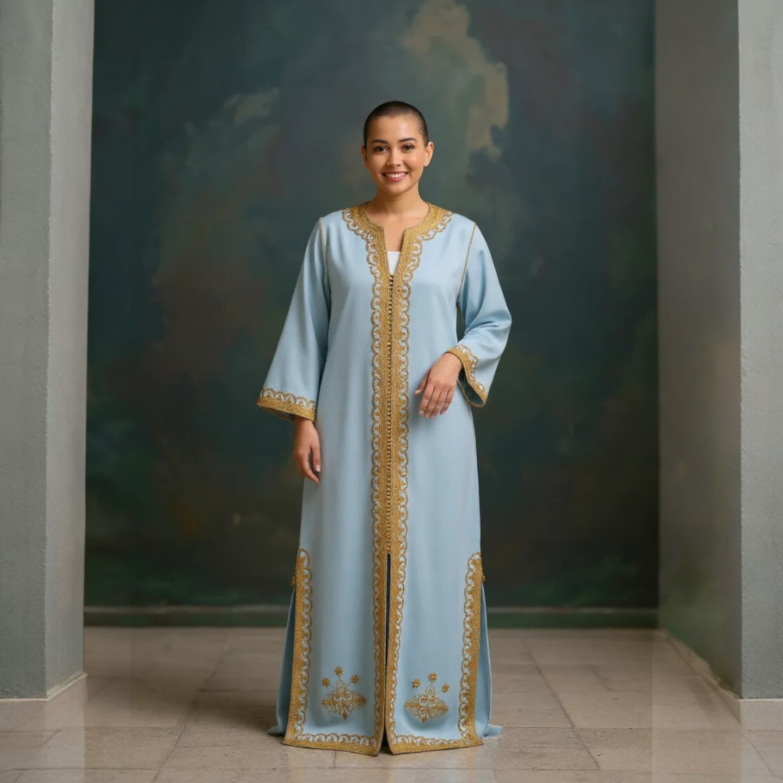 Vintage Moroccan Blue & Gold Braided Kaftan (1971, Custom-Made)